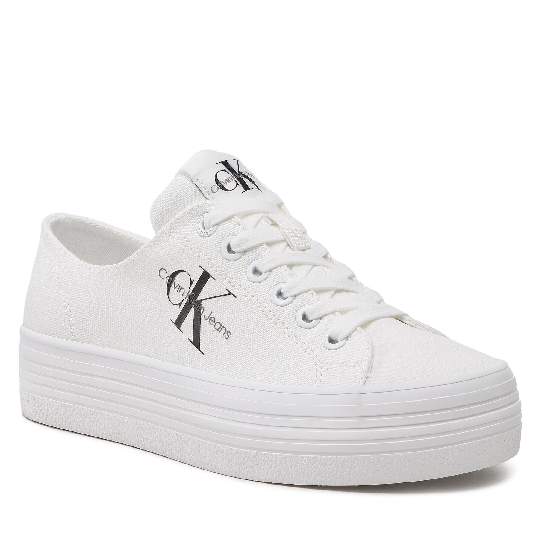 Calvin Klein Jeans Tenis superge Vulc Flatform Essential Mono YW0YW01030 Bela - Pepit.si