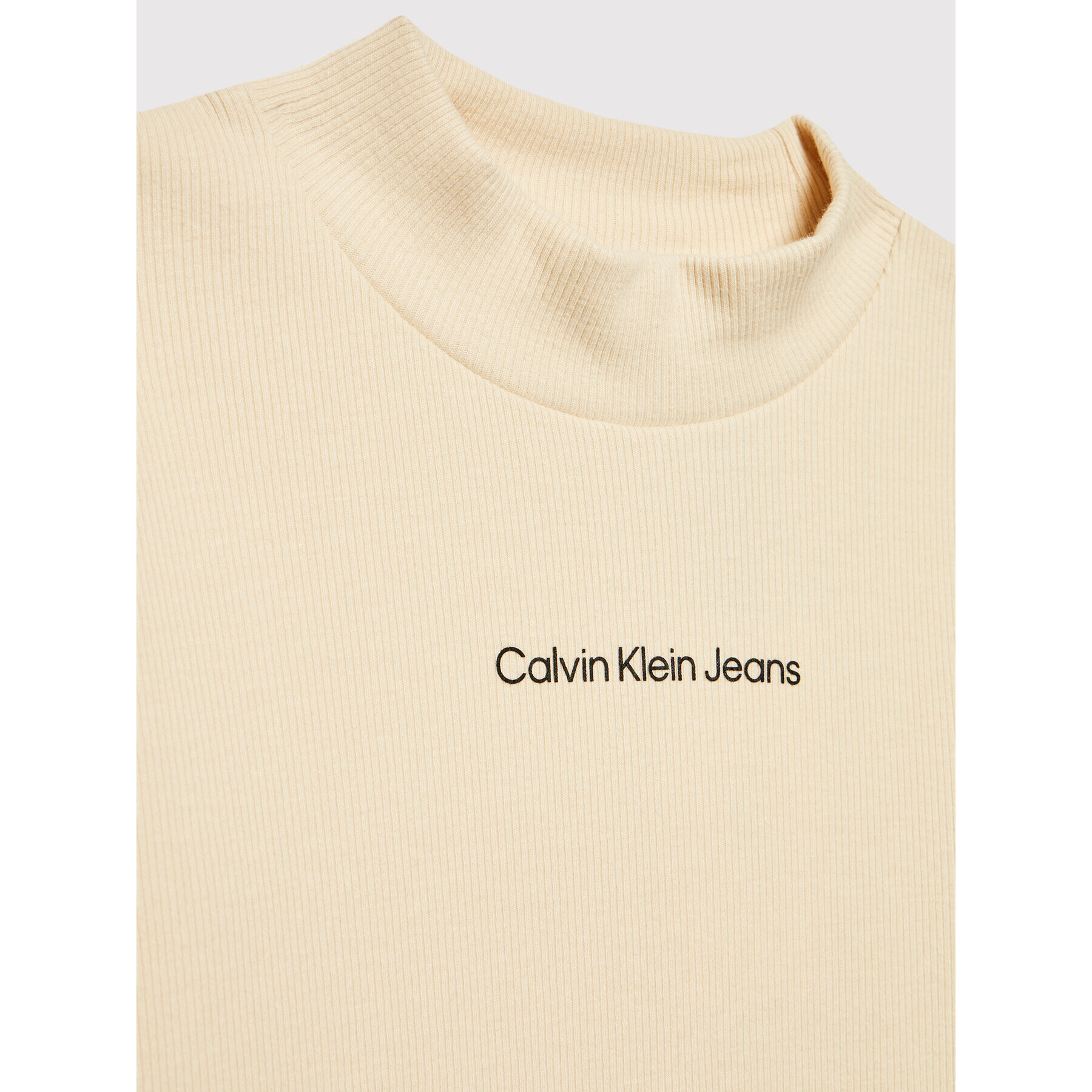 Calvin Klein Jeans Vsakodnevna obleka Irregular Rib Mock Neck IG0IG01317 Bež Regular Fit - Pepit.si