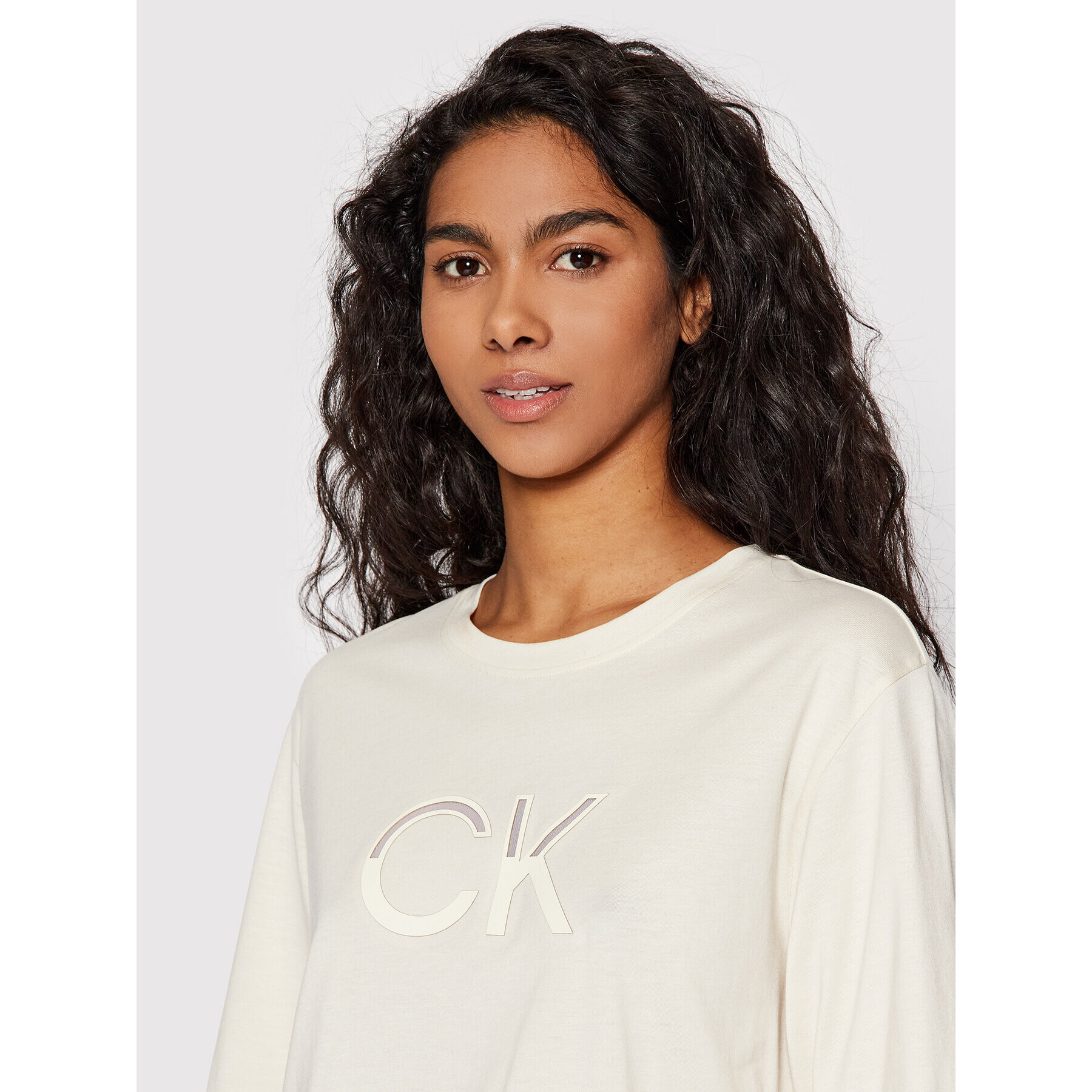 Calvin Klein Majica Mesh Logo K20K203752 Bež Relaxed Fit - Pepit.si