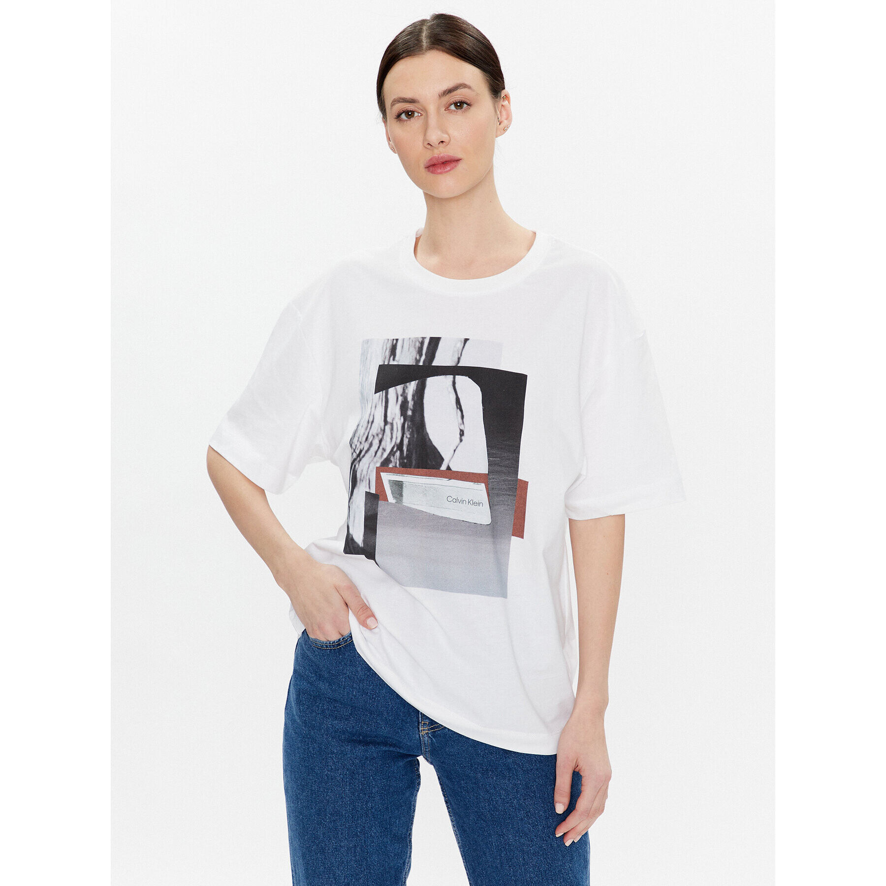 Calvin Klein Majica Photo Print Graphic K20K204995 Bela Relaxed Fit - Pepit.si