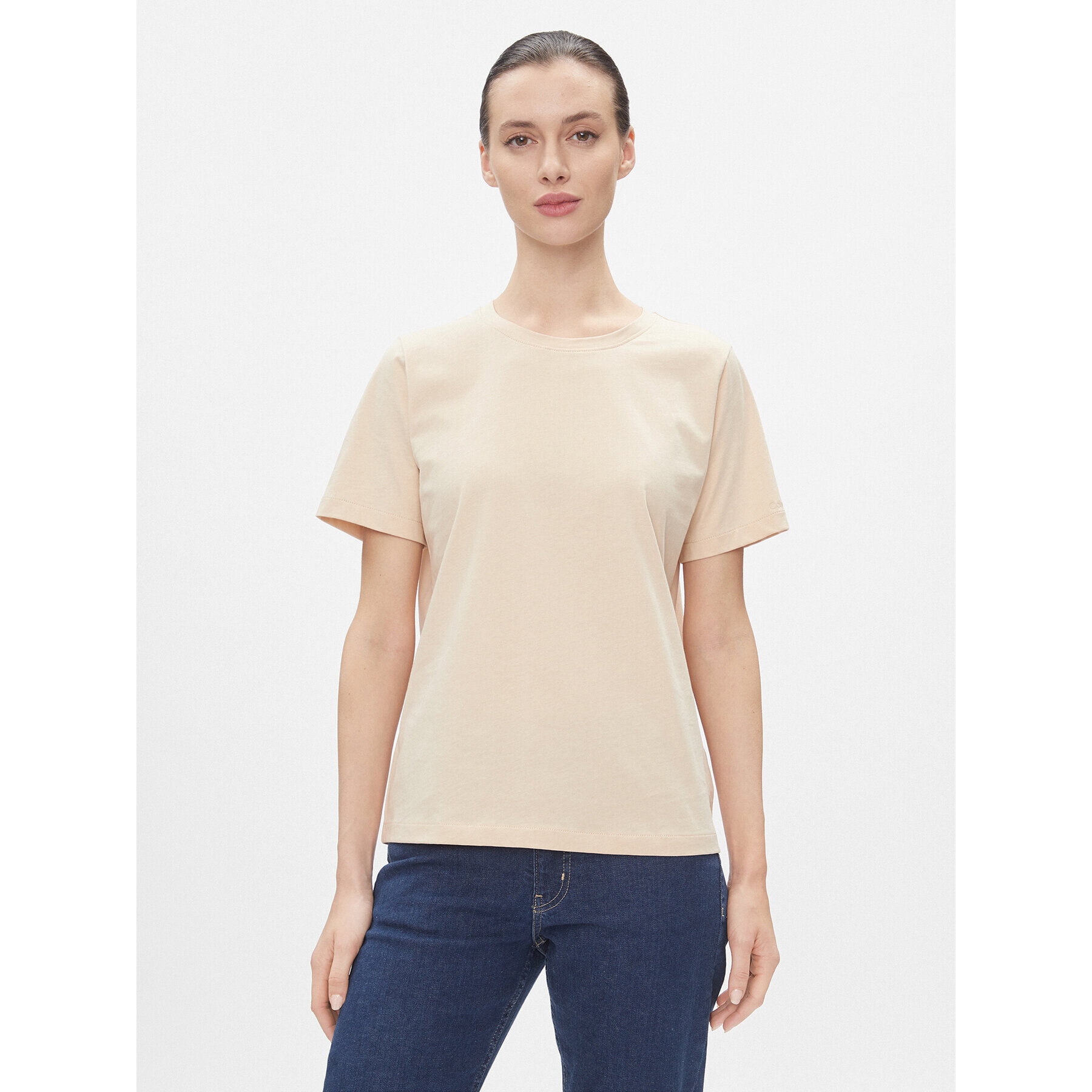 Calvin Klein Majica Smooth Cotton Crew Neck Tee Ss K20K205410 Bež Regular Fit - Pepit.si