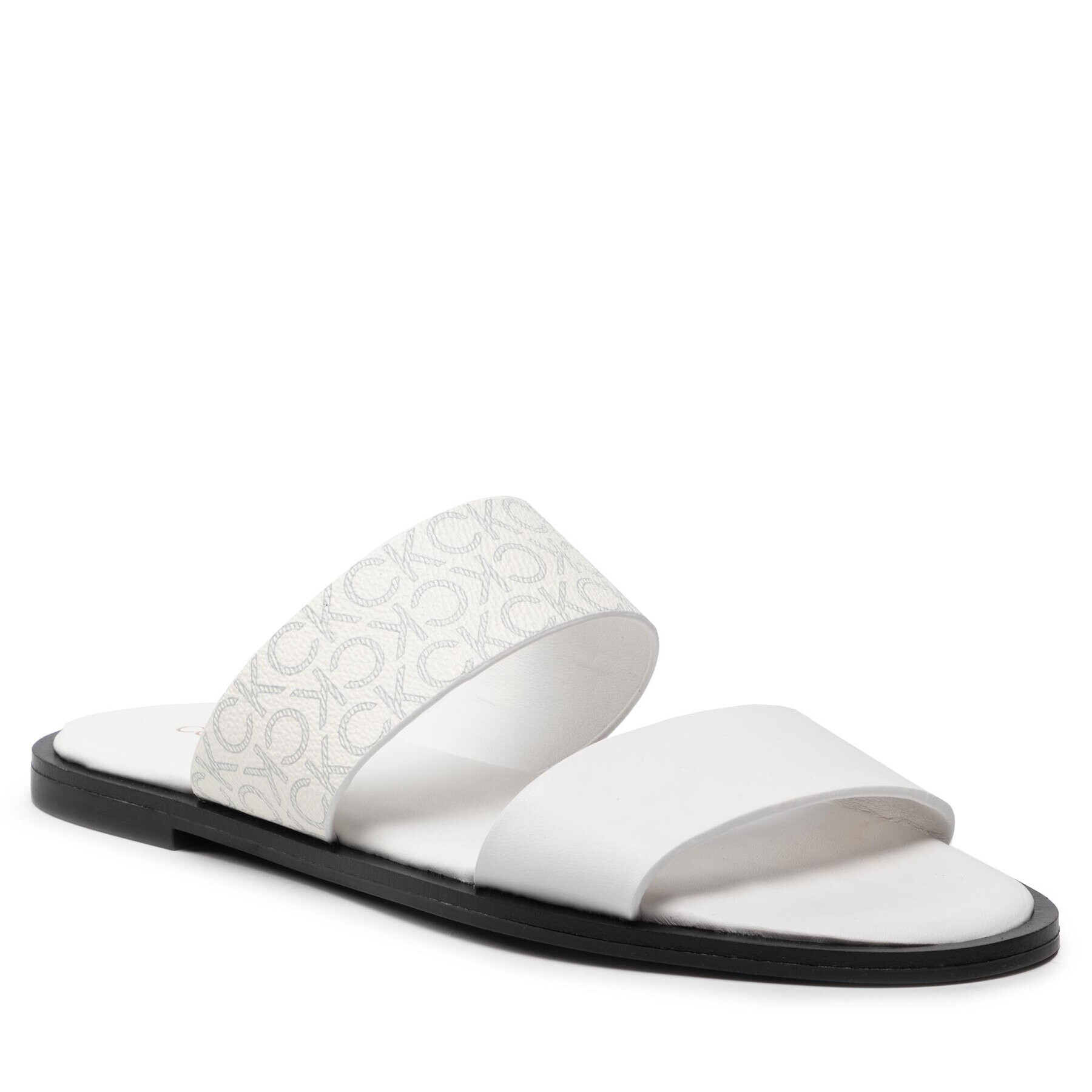 Calvin Klein Natikači Almond Flat 2Bar Slide HW0HW01134 Bela - Pepit.si