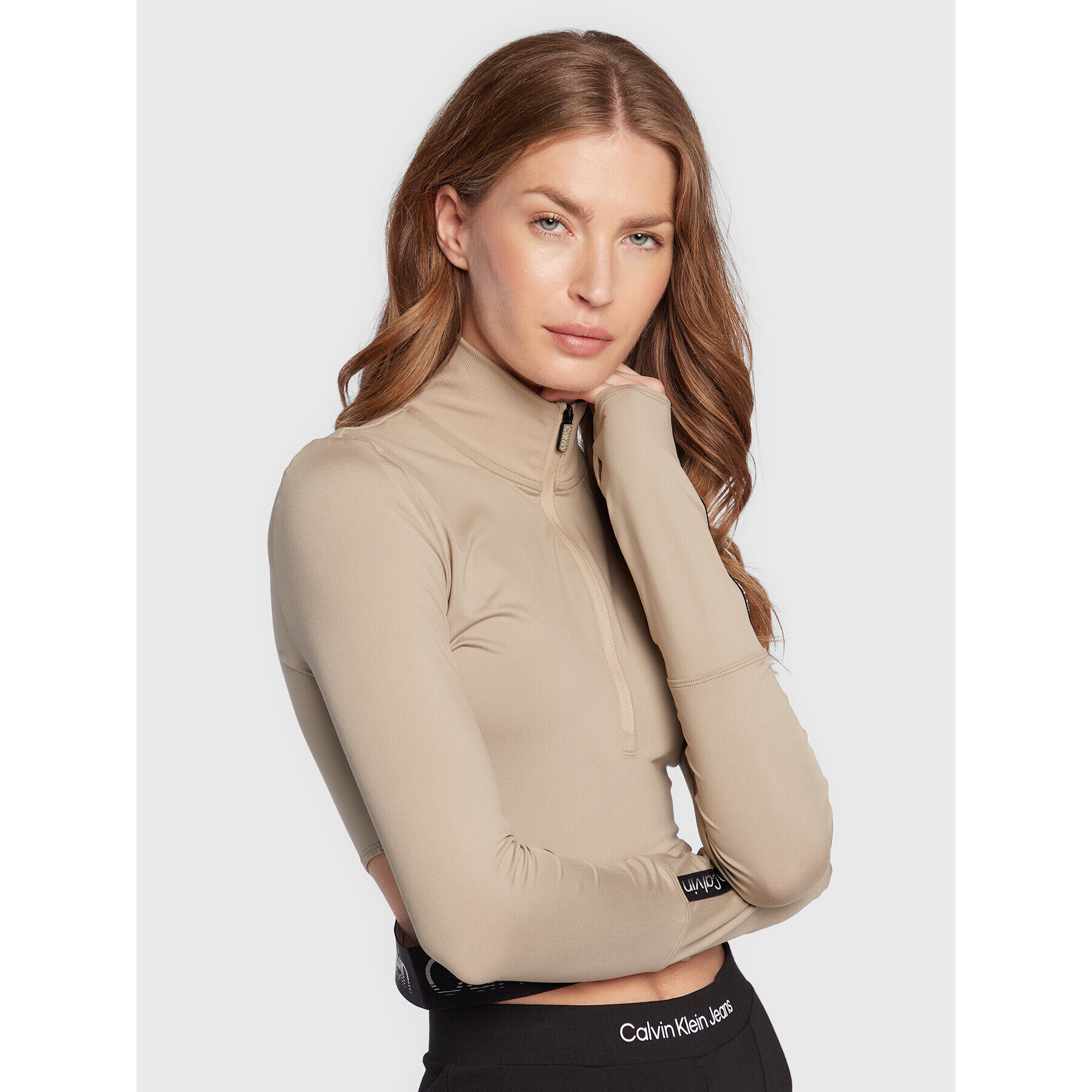 Calvin Klein Performance Bluza 00GWF2K200 Bež Slim Fit - Pepit.si