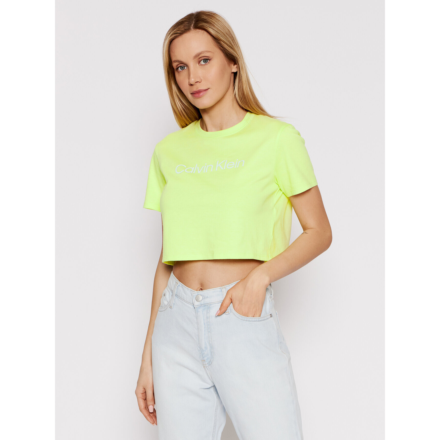 Calvin Klein Performance Majica 00GWS2K187 Zelena Cropped Fit - Pepit.si