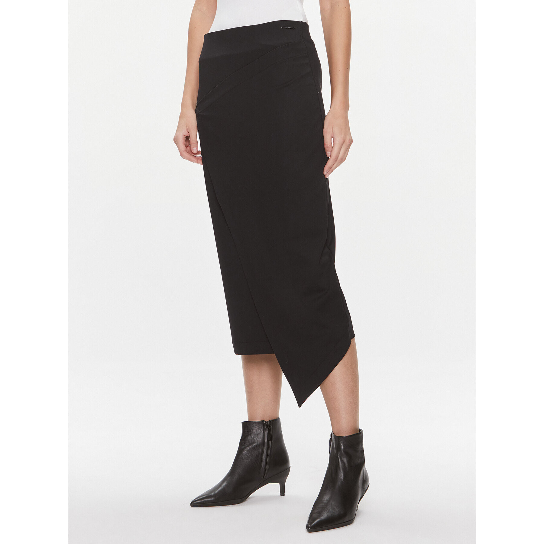 Calvin Klein Ravno krilo Stretch Jersey Midi Skirt K20K206808 Črna Slim Fit - Pepit.si