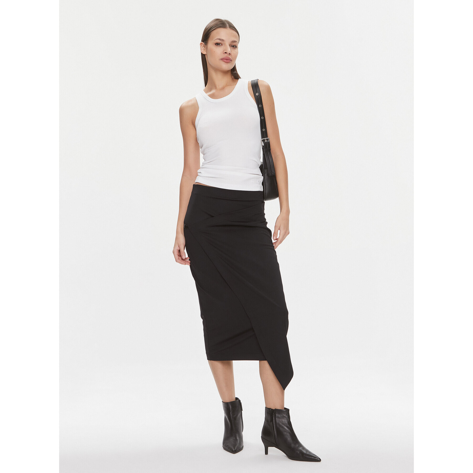 Calvin Klein Ravno krilo Stretch Jersey Midi Skirt K20K206808 Črna Slim Fit - Pepit.si