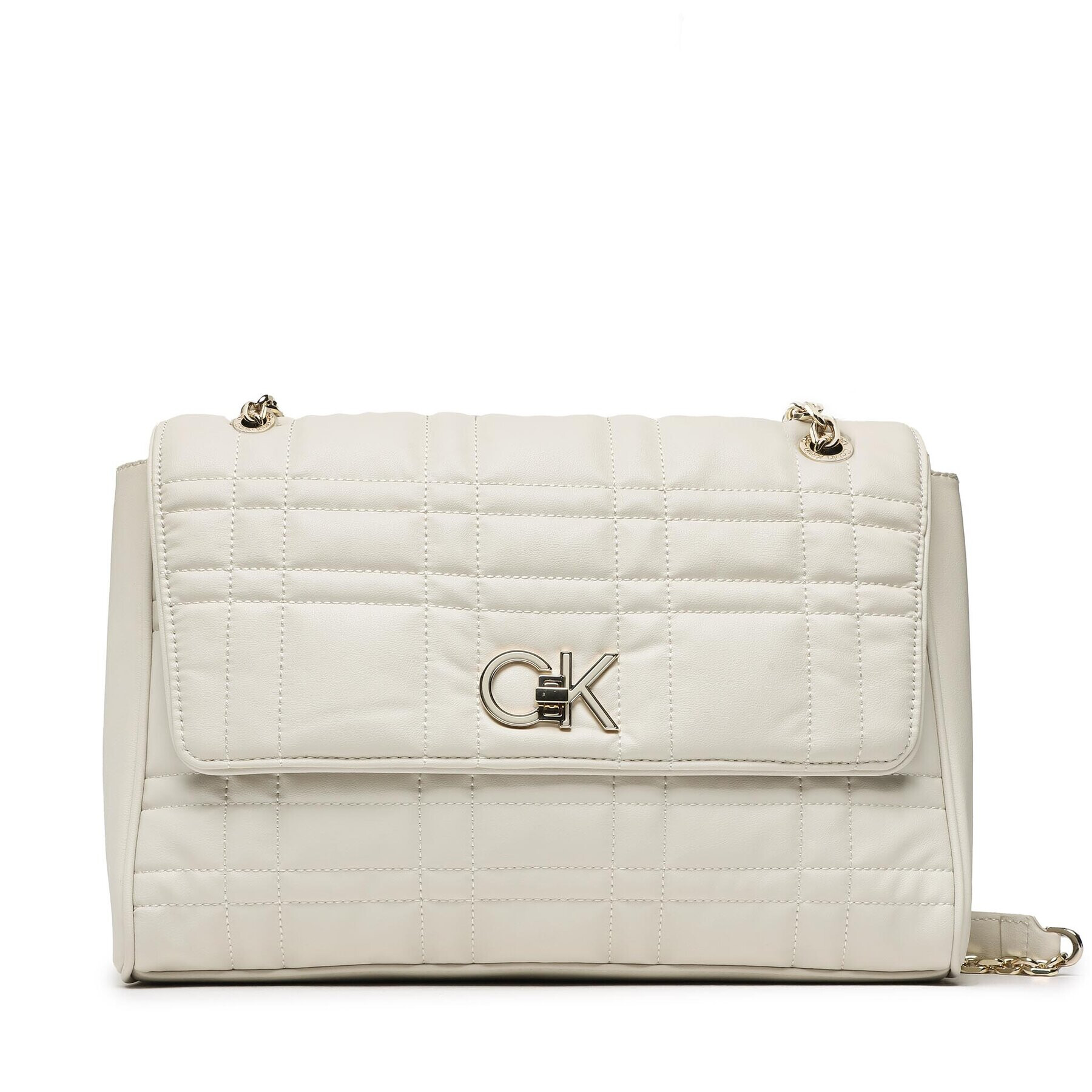 Calvin Klein Ročna torba Re-Lock Quilt Shoulder Bag Lg K60K609884 Bež - Pepit.si