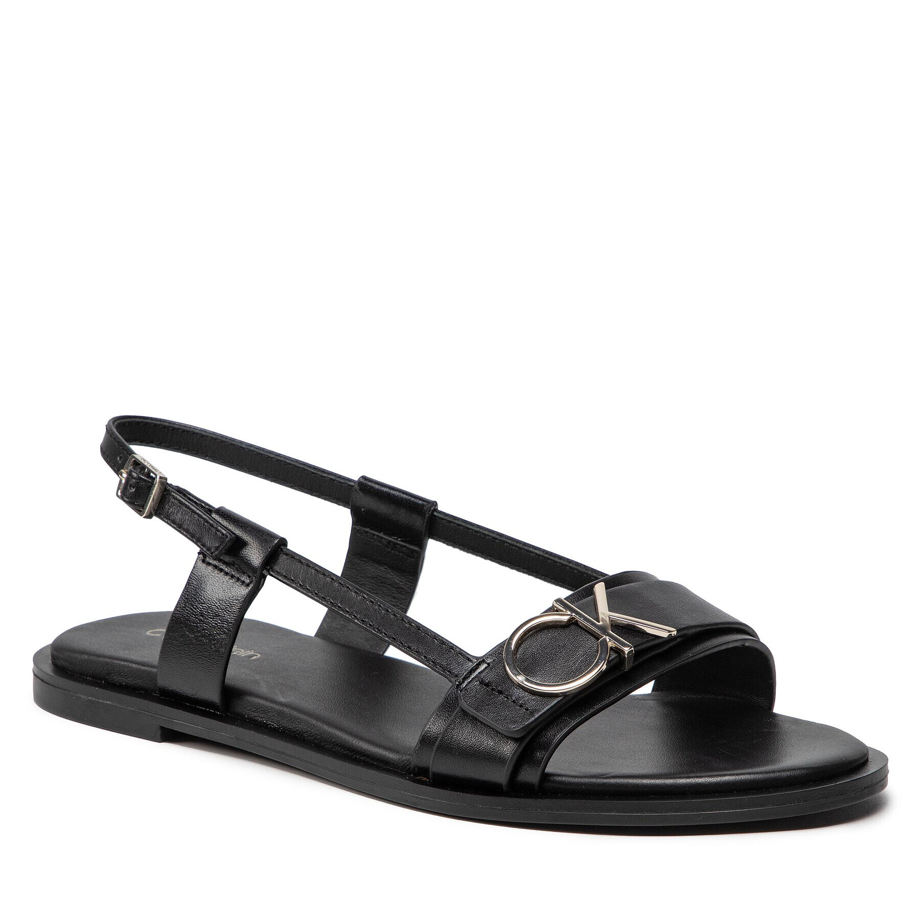 Calvin Klein Sandali Almond Flat Sandal W/Hdw HW0HW00680 Črna - Pepit.si