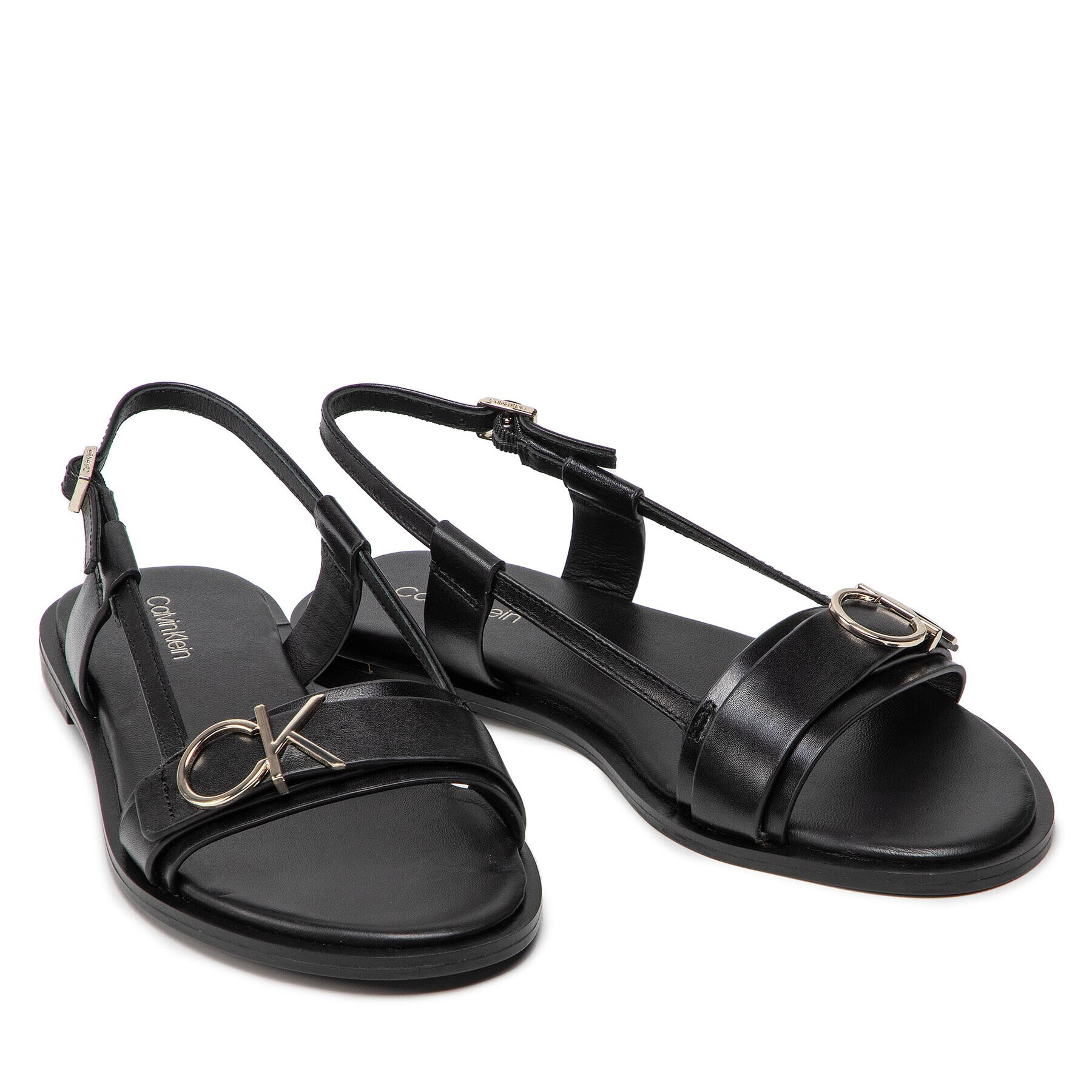 Calvin Klein Sandali Almond Flat Sandal W/Hdw HW0HW00680 Črna - Pepit.si