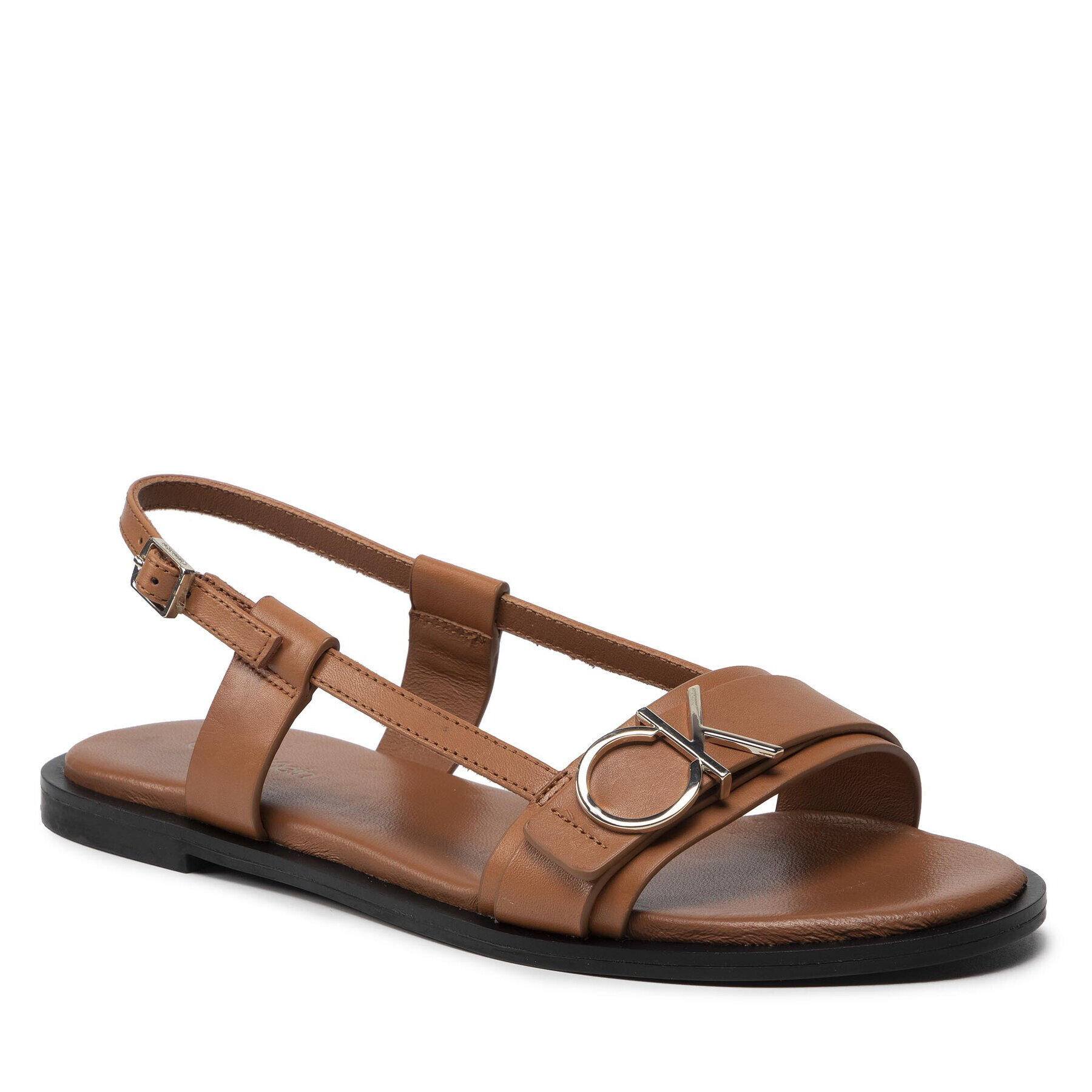 Calvin Klein Sandali Almond Flat Sandal W/Hdw HW0HW00680 Rjava - Pepit.si