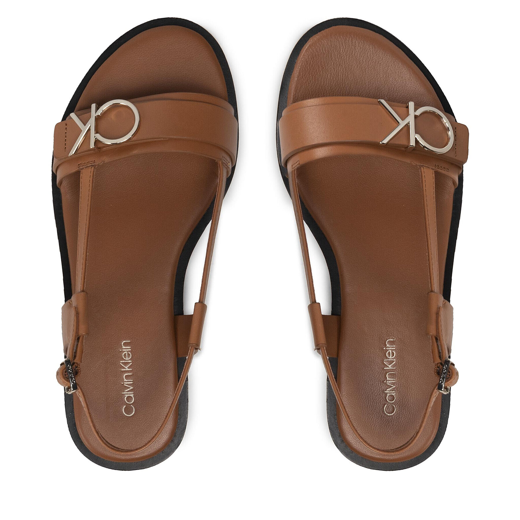 Calvin Klein Sandali Almond Flat Sandal W/Hdw HW0HW00680 Rjava - Pepit.si