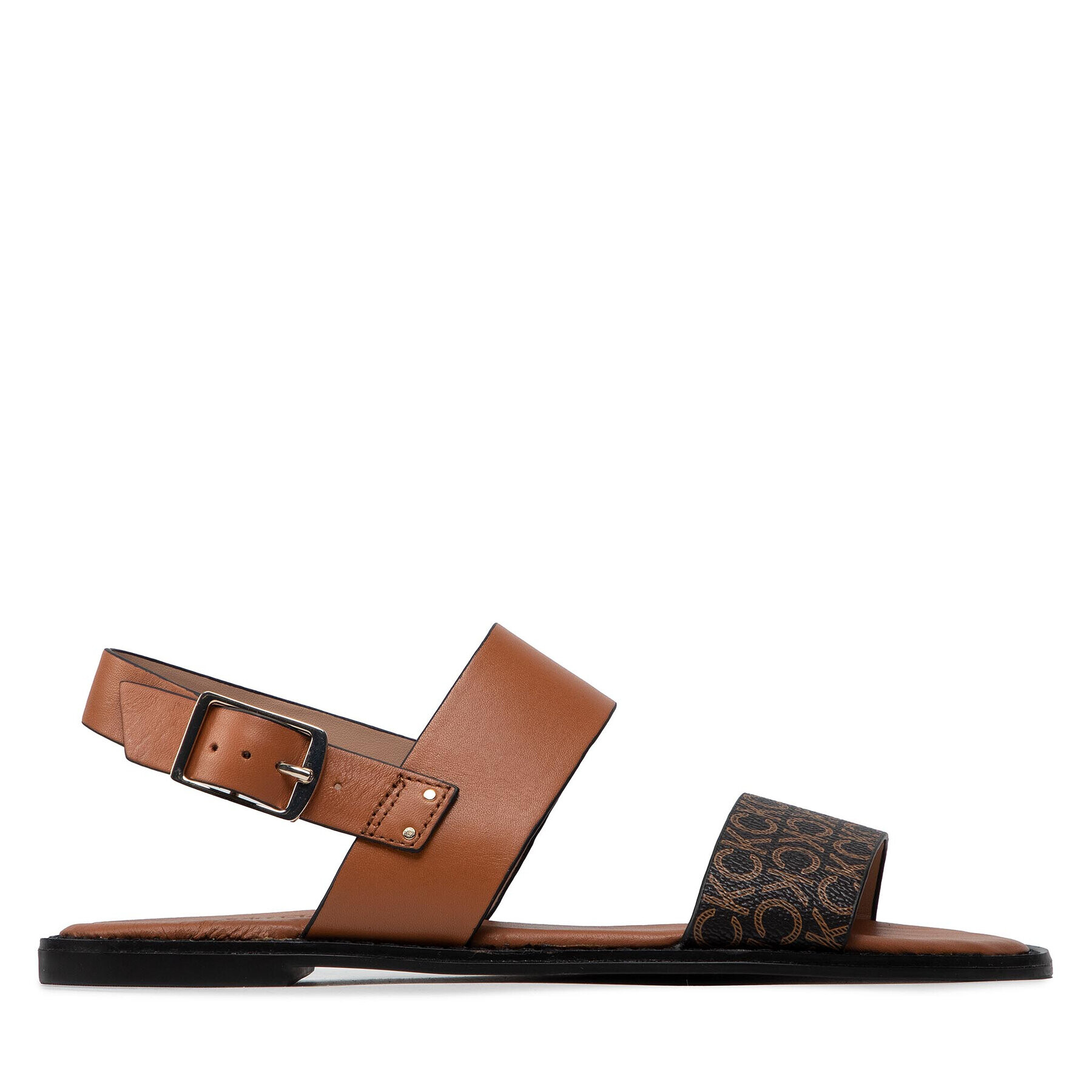 Calvin Klein Sandali Alomnd Flat Sandal Mono Mix HW0HW00821 Rjava - Pepit.si