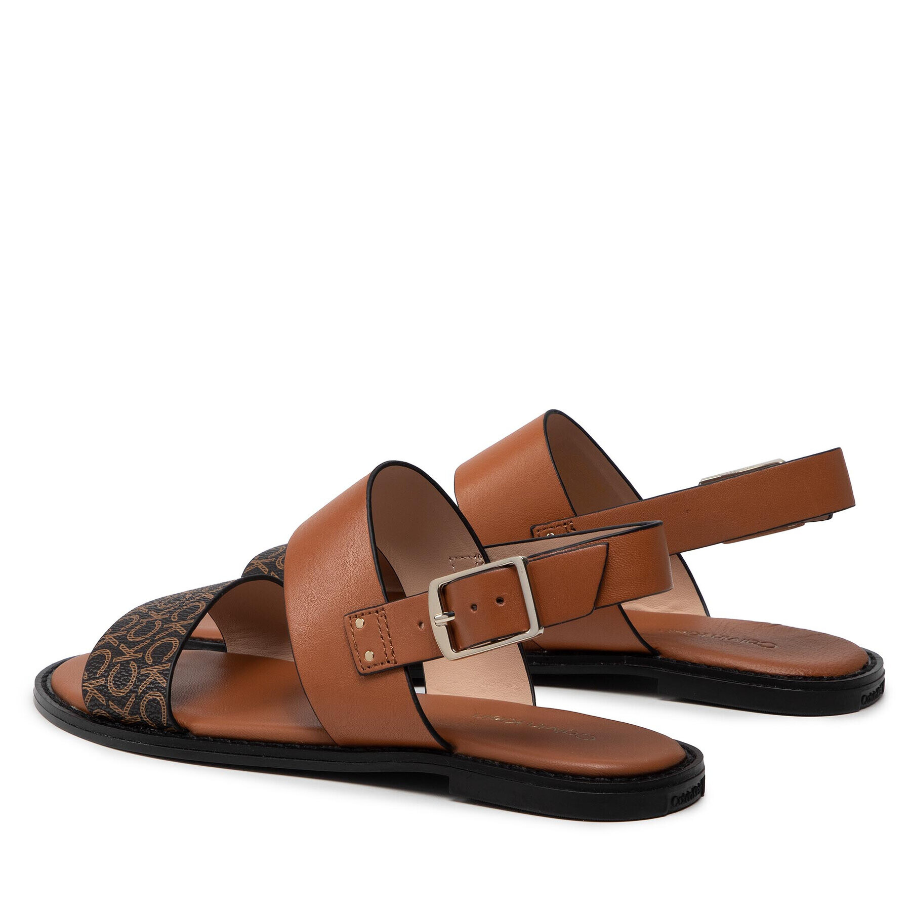 Calvin Klein Sandali Alomnd Flat Sandal Mono Mix HW0HW00821 Rjava - Pepit.si