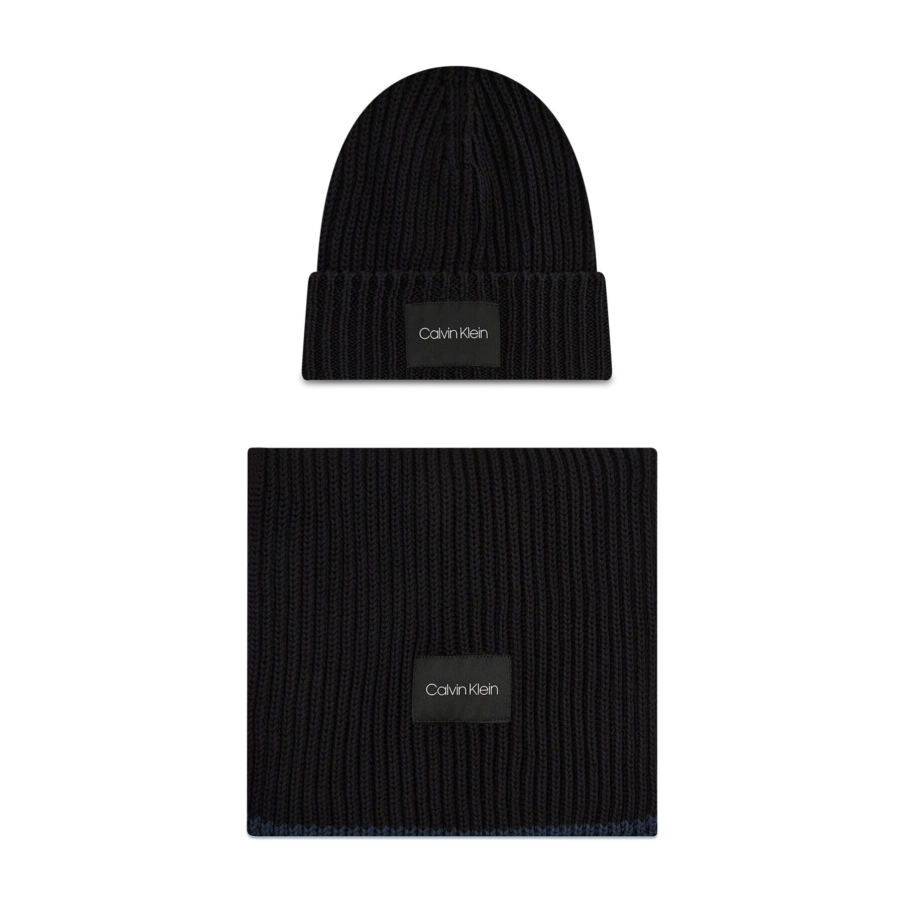 Calvin Klein Set šal + kapa Contrast Edge Beanie Scarf K50K507499 Črna - Pepit.si