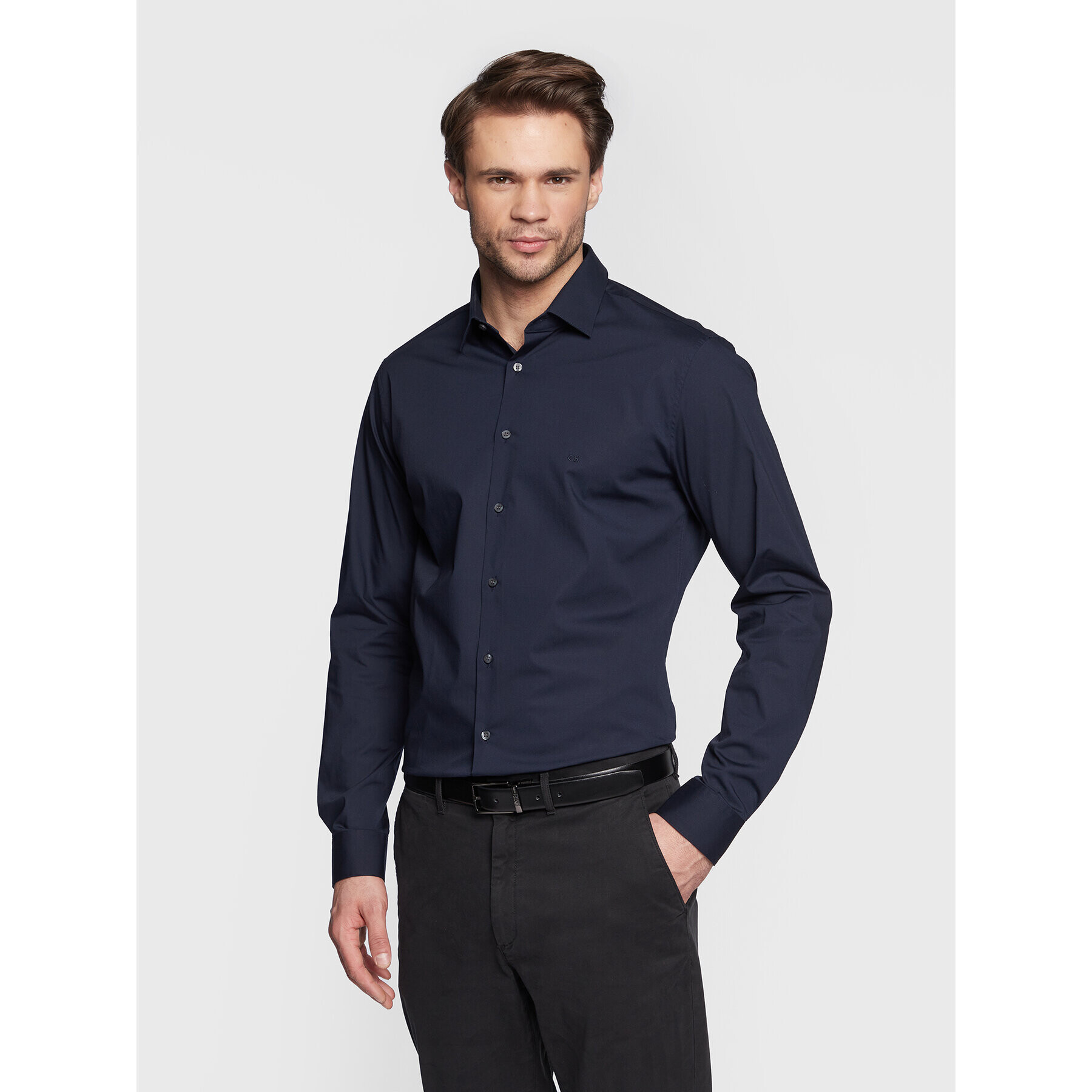 Calvin Klein Srajca K10K108229 Mornarsko modra Slim Fit - Pepit.si