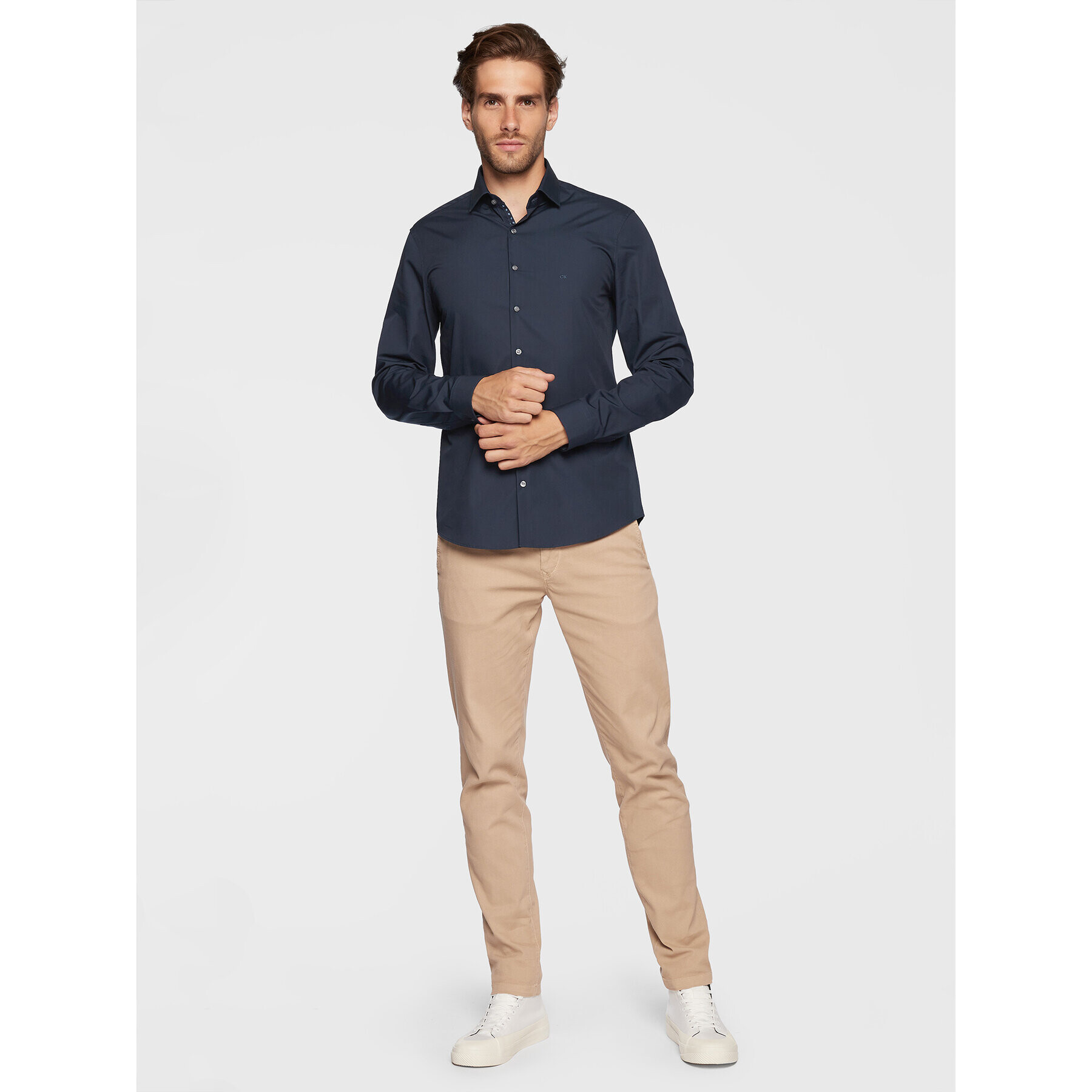 Calvin Klein Srajca K10K109824 Mornarsko modra Slim Fit - Pepit.si