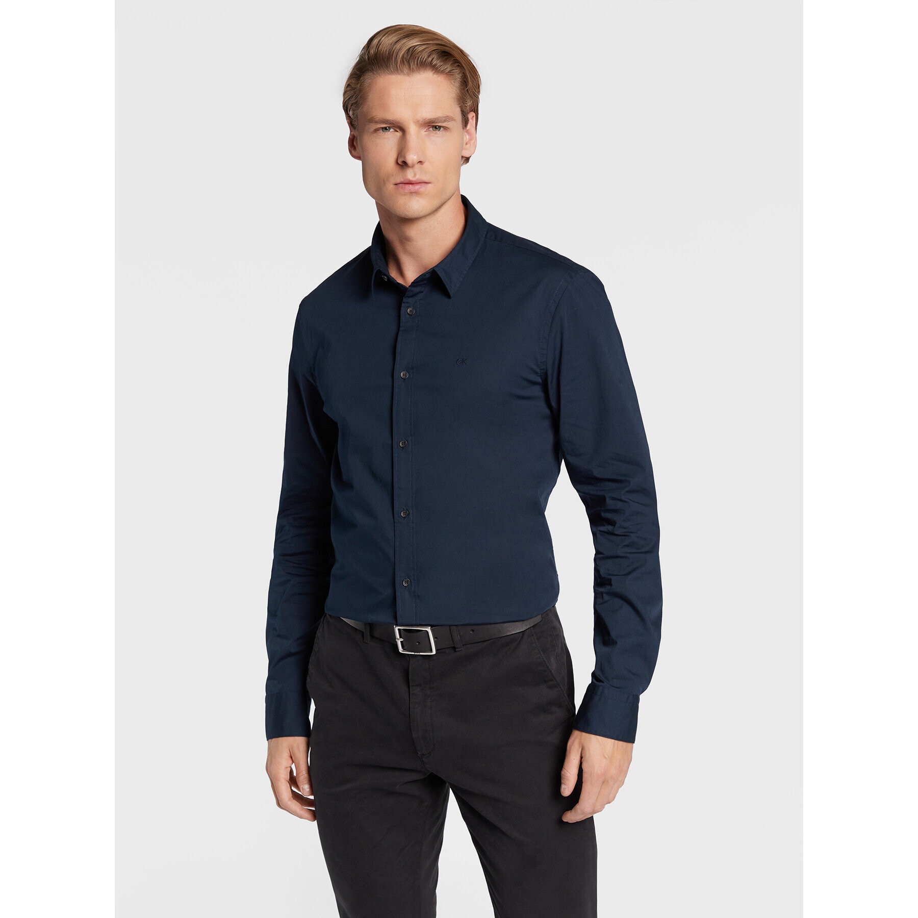 Calvin Klein Srajca K10K110856 Mornarsko modra Slim Fit - Pepit.si