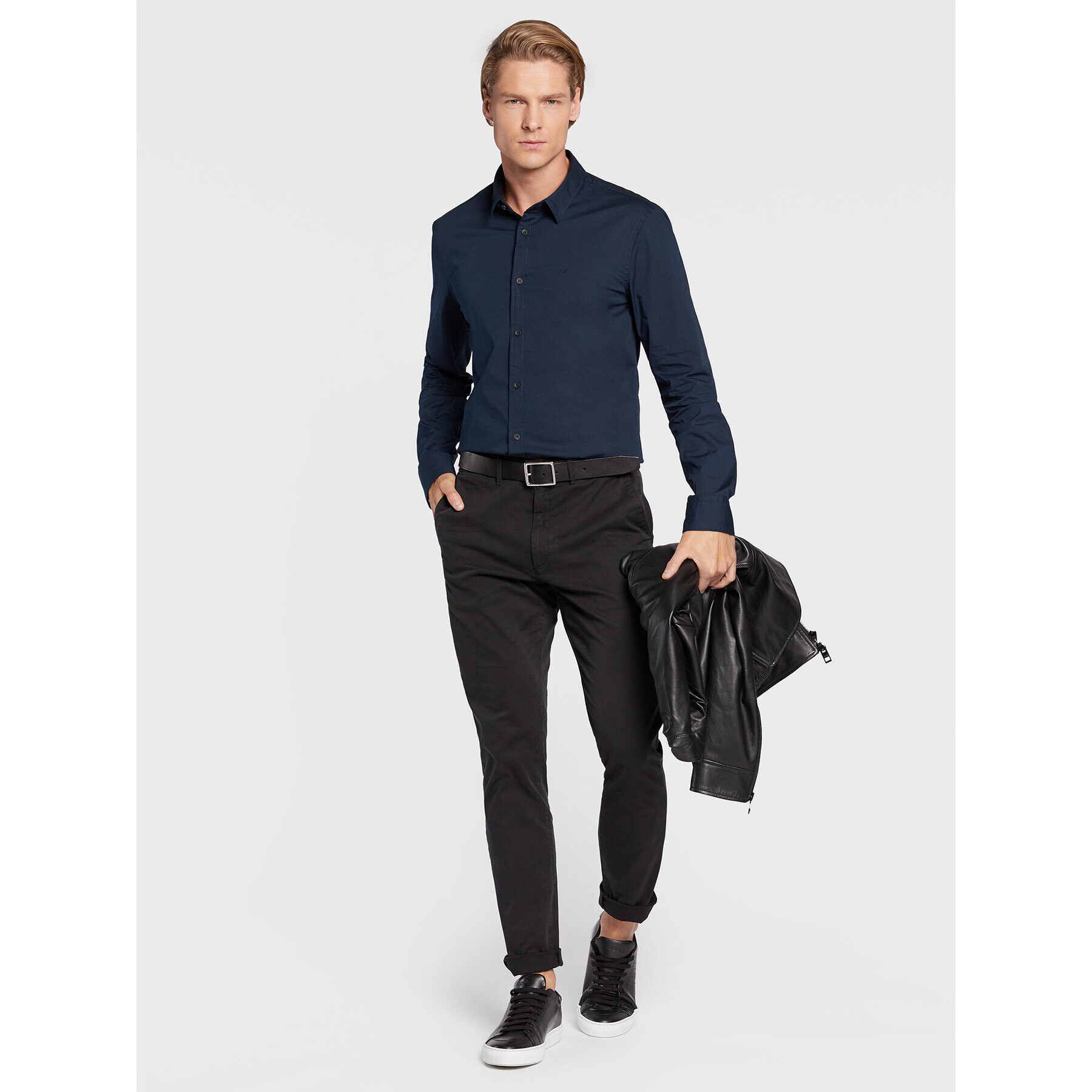 Calvin Klein Srajca K10K110856 Mornarsko modra Slim Fit - Pepit.si