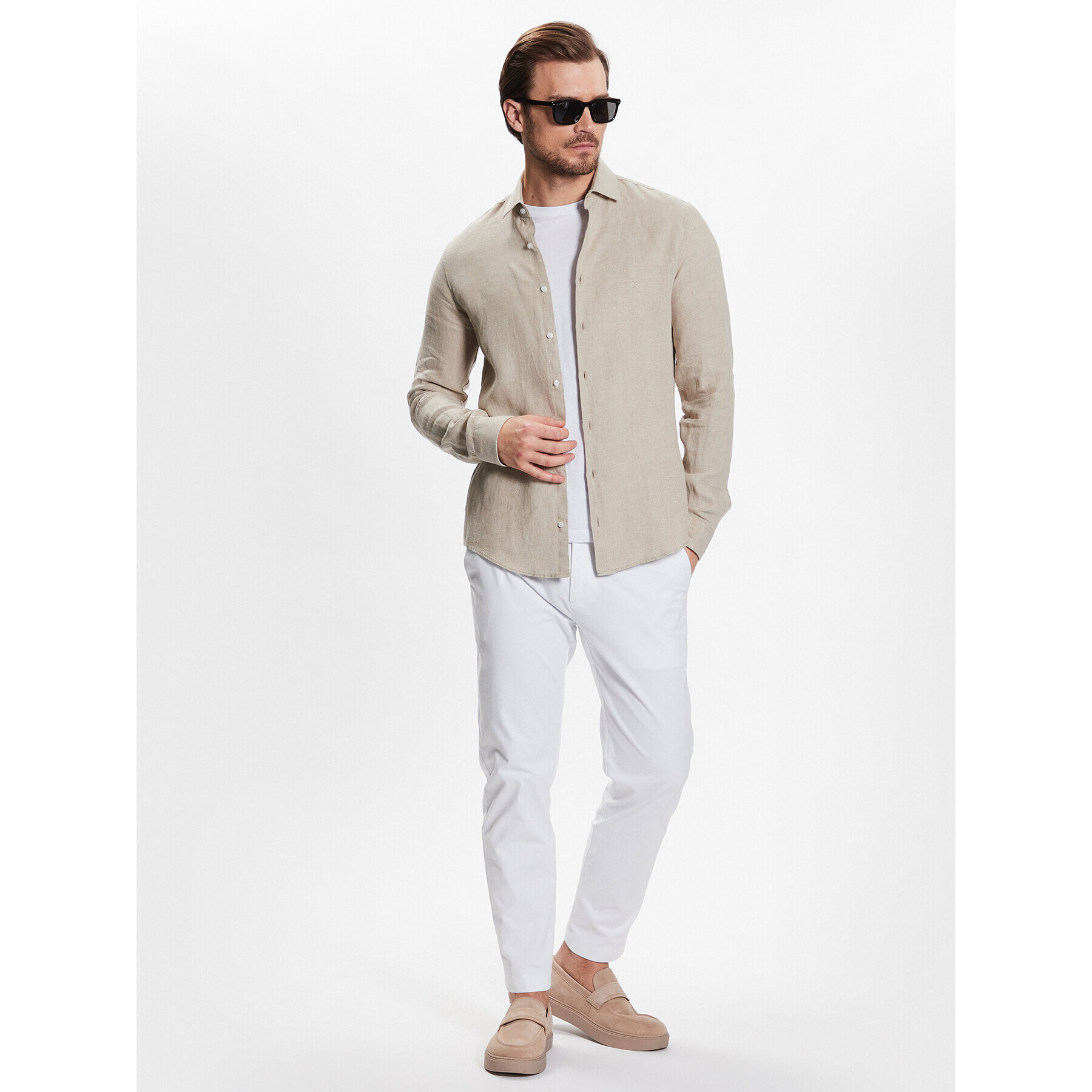 Calvin Klein Srajca Linen Solid Slim Shirt K10K109286 Bež Slim Fit - Pepit.si