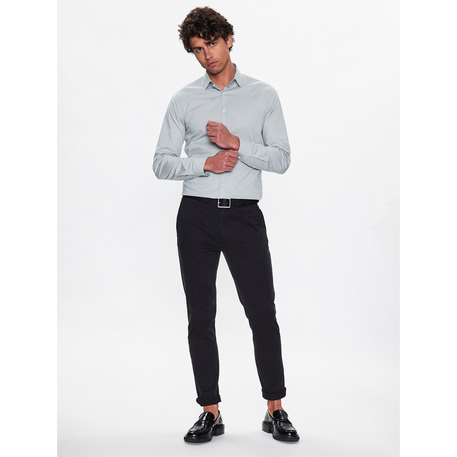 Calvin Klein Srajca Poplin K10K108229 Zelena Slim Fit - Pepit.si