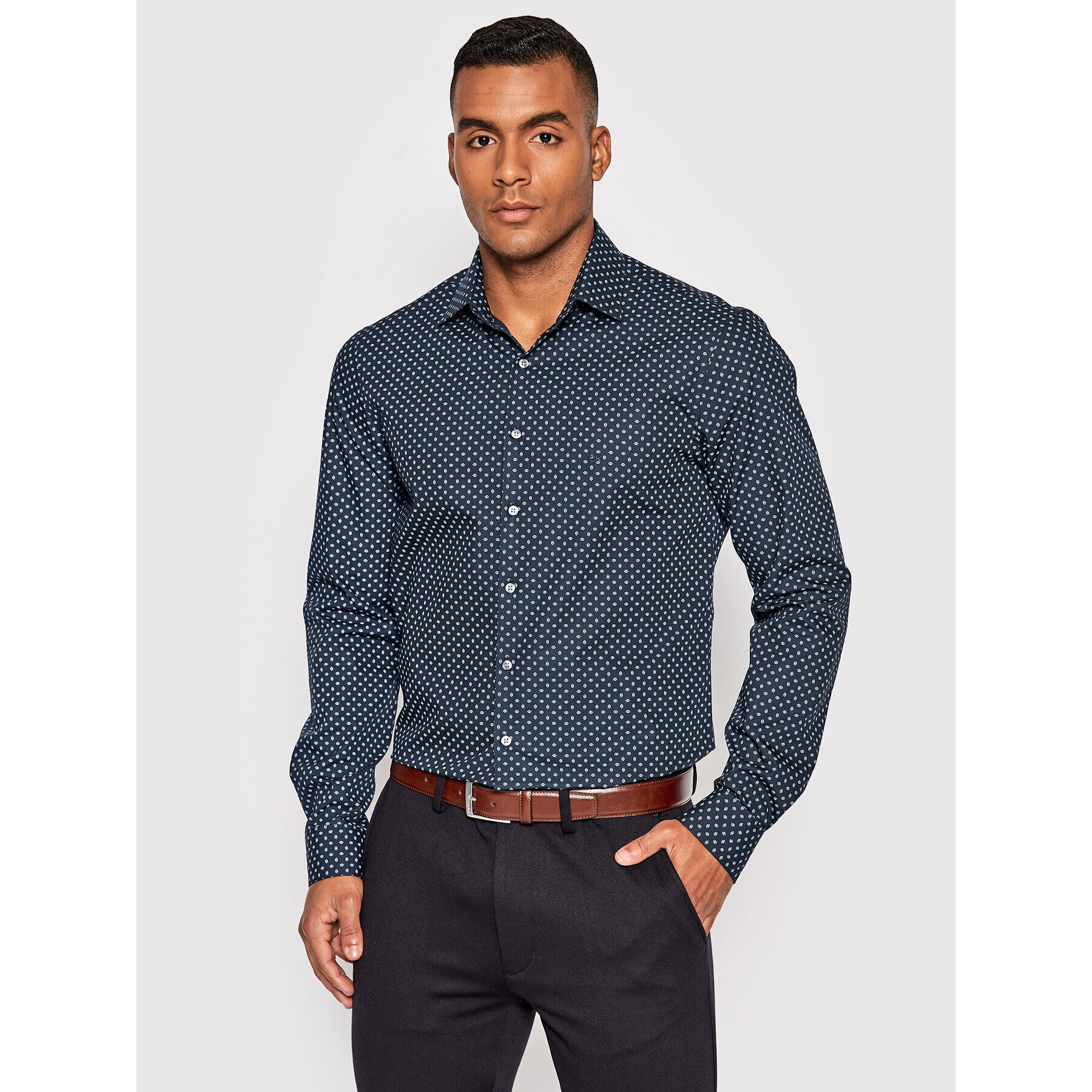 Calvin Klein Srajca Square Print K10K109829 Mornarsko modra Slim Fit - Pepit.si