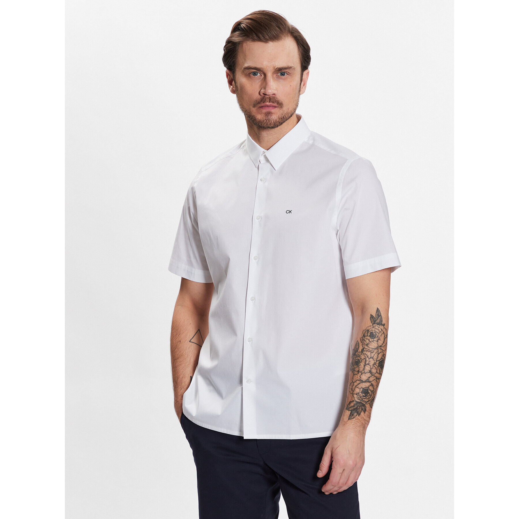 Calvin Klein Srajca Stretch Poplin S/S Regular Shirt K10K109440 Bela Regular Fit - Pepit.si