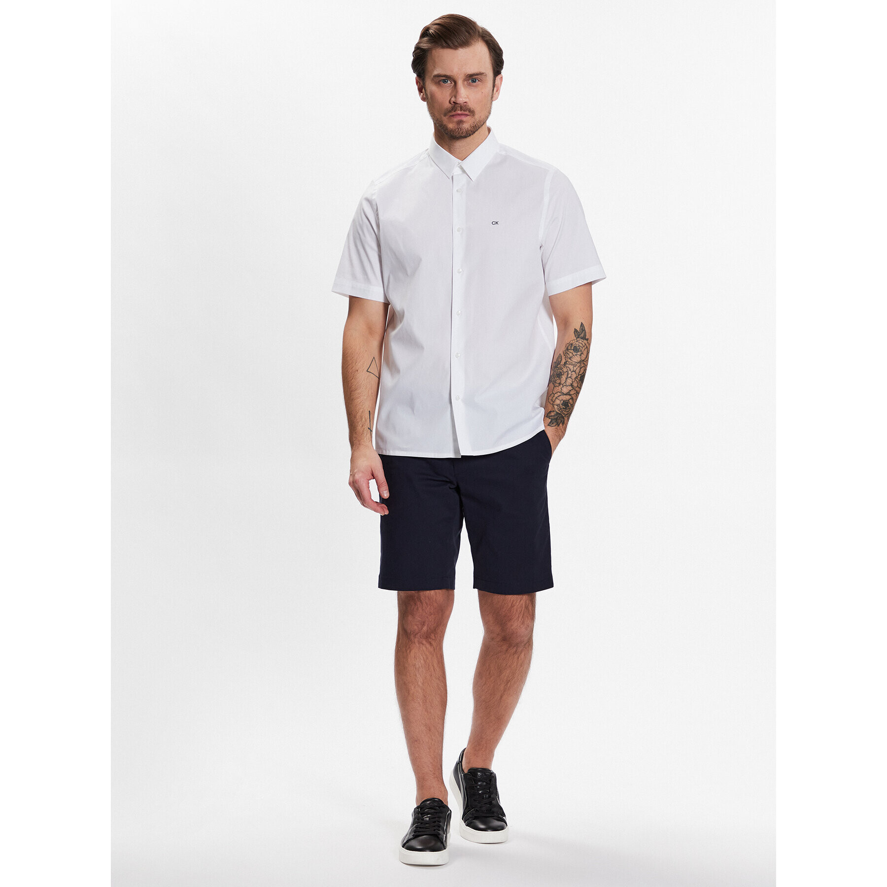 Calvin Klein Srajca Stretch Poplin S/S Regular Shirt K10K109440 Bela Regular Fit - Pepit.si