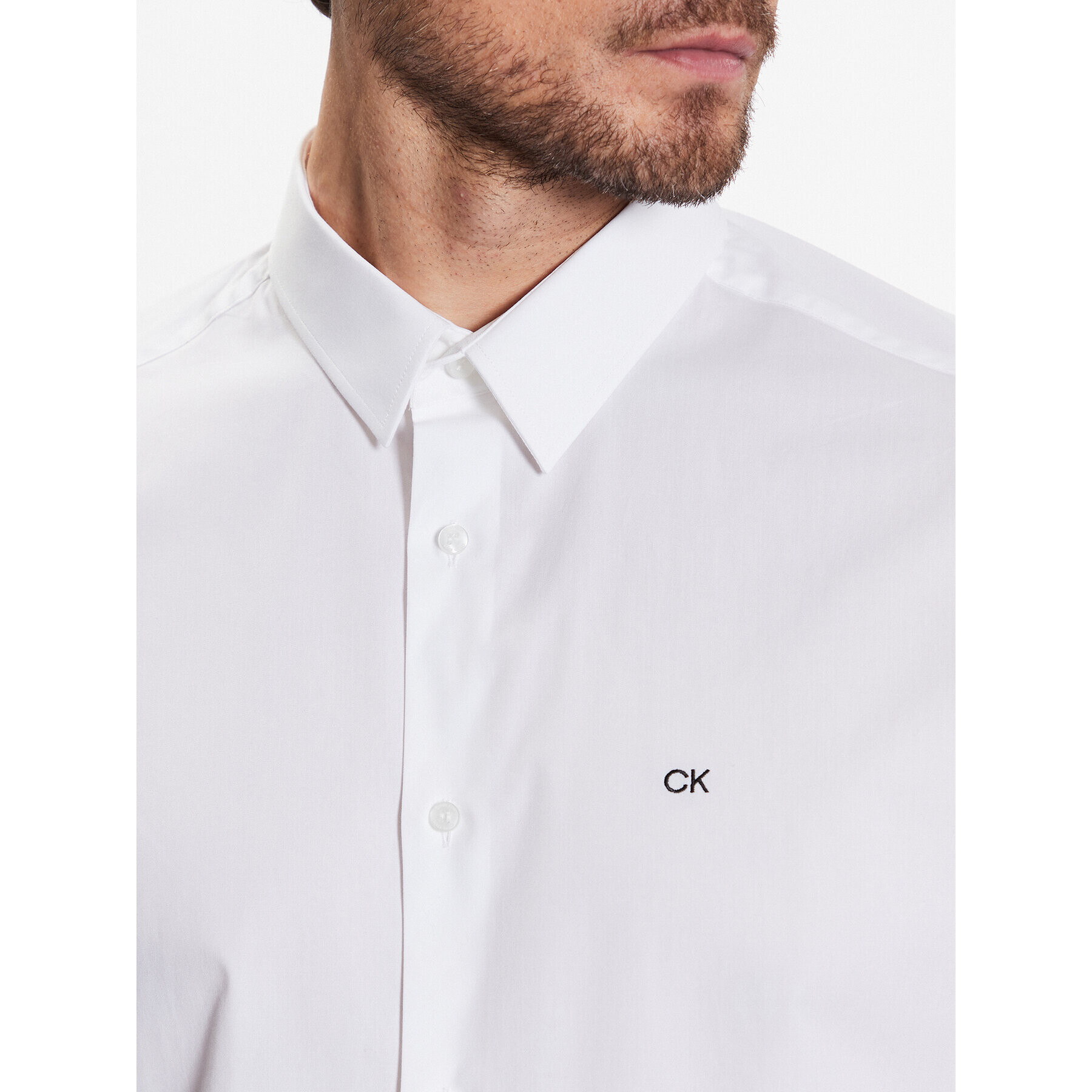 Calvin Klein Srajca Stretch Poplin S/S Regular Shirt K10K109440 Bela Regular Fit - Pepit.si