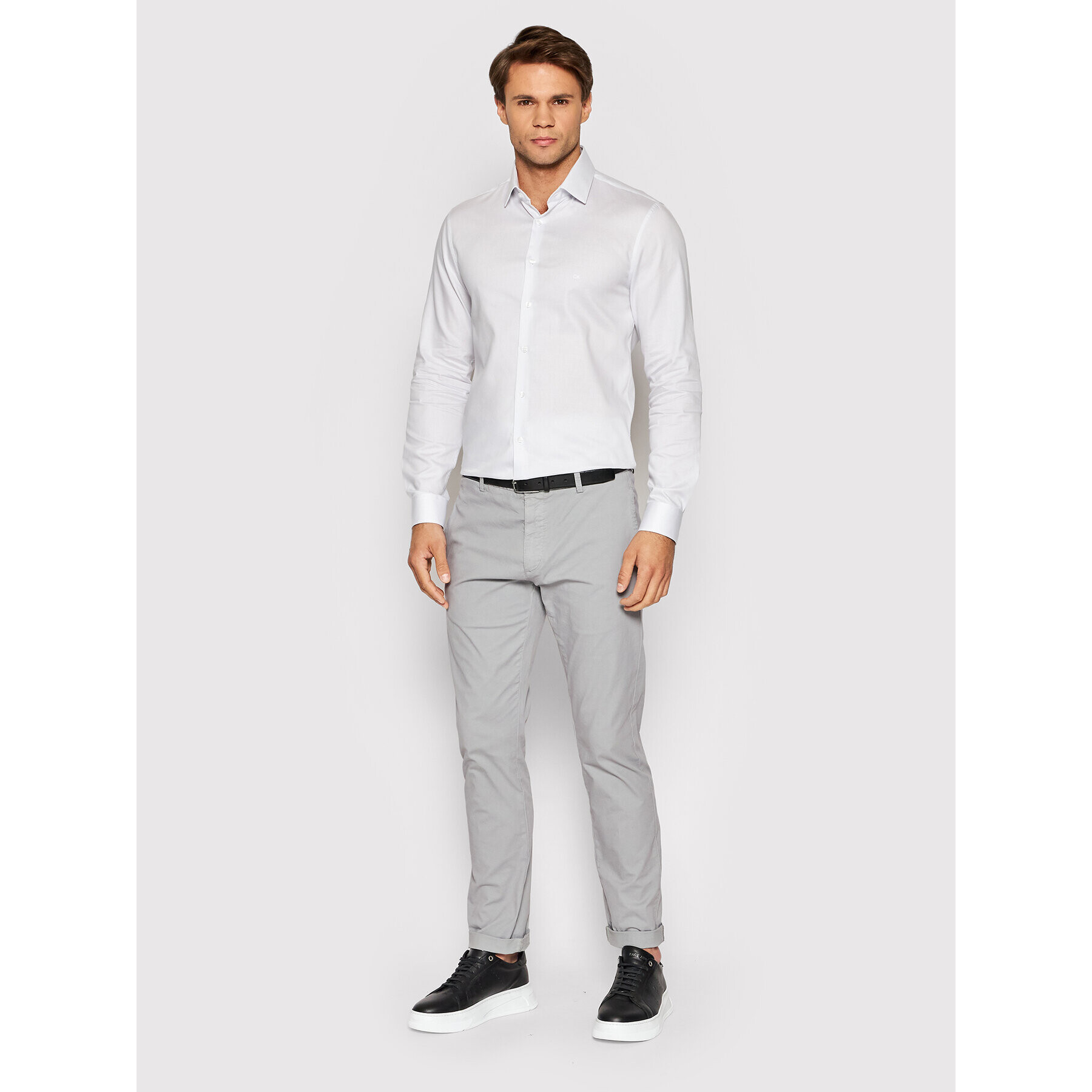 Calvin Klein Srajca Structure Easy Care K10K109168 Bela Slim Fit - Pepit.si