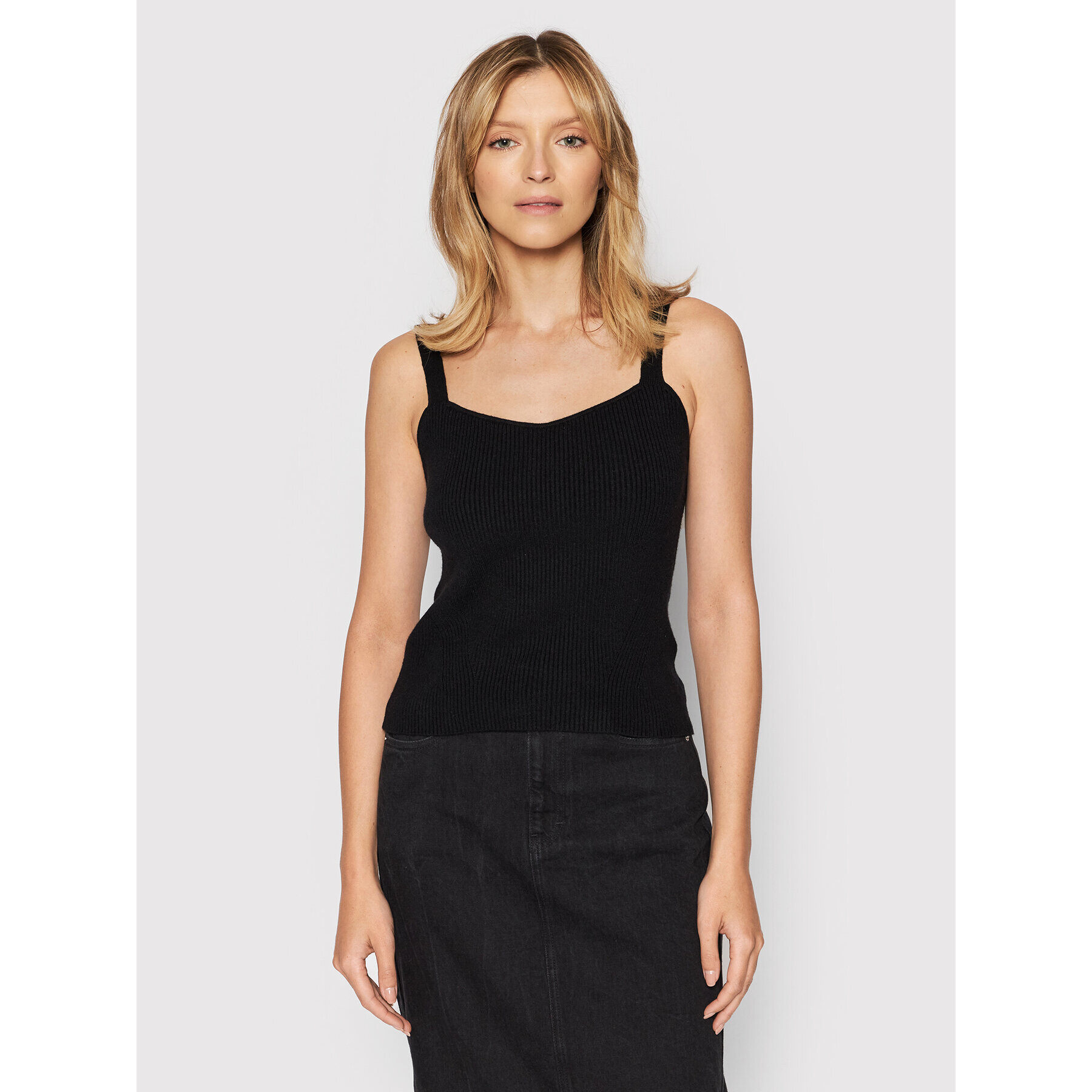 Calvin Klein Top Essential Rib Knitted Cami K20K203478 Črna Slim Fit - Pepit.si