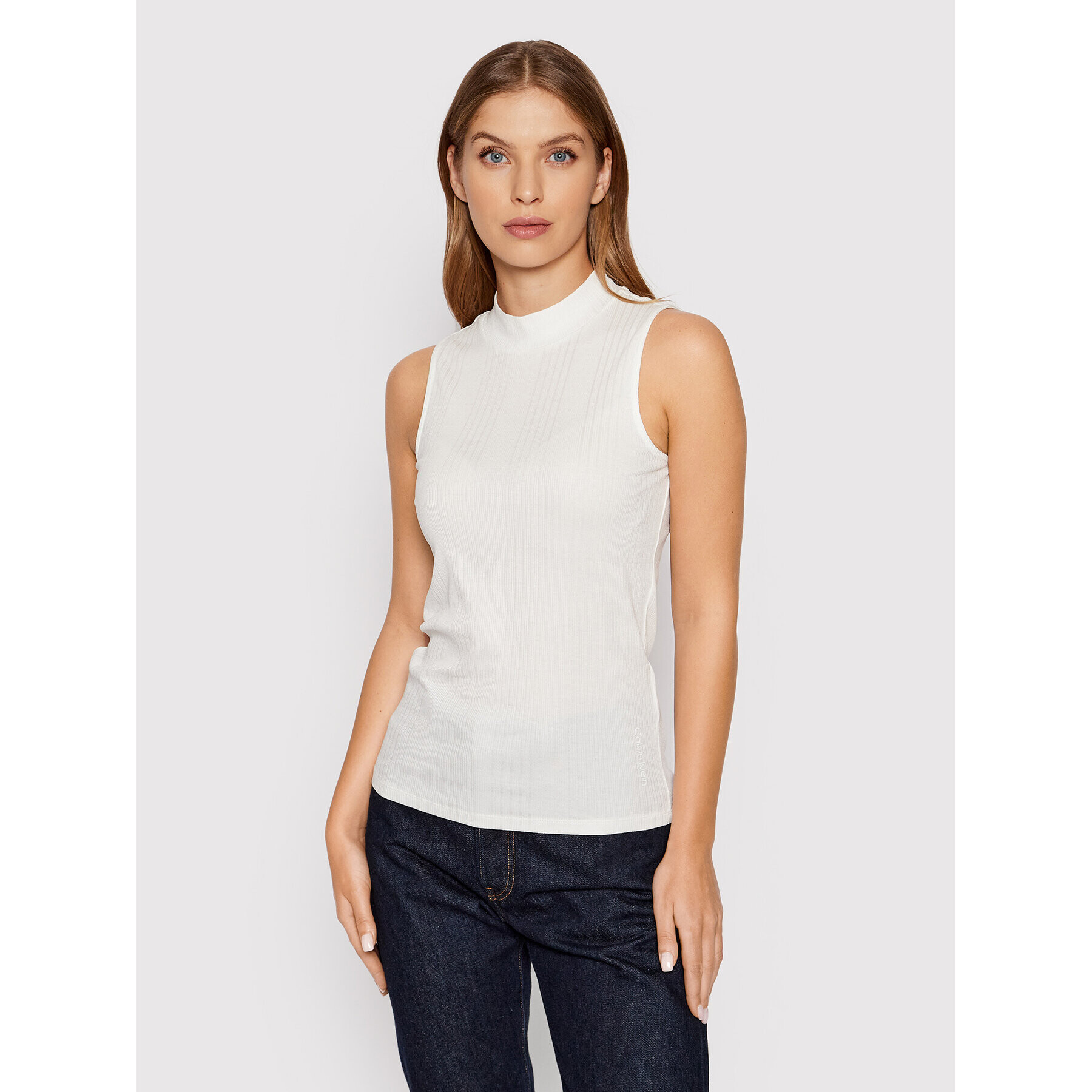 Calvin Klein Top Rib Mock K20K203469 Bela Skinny Fit - Pepit.si