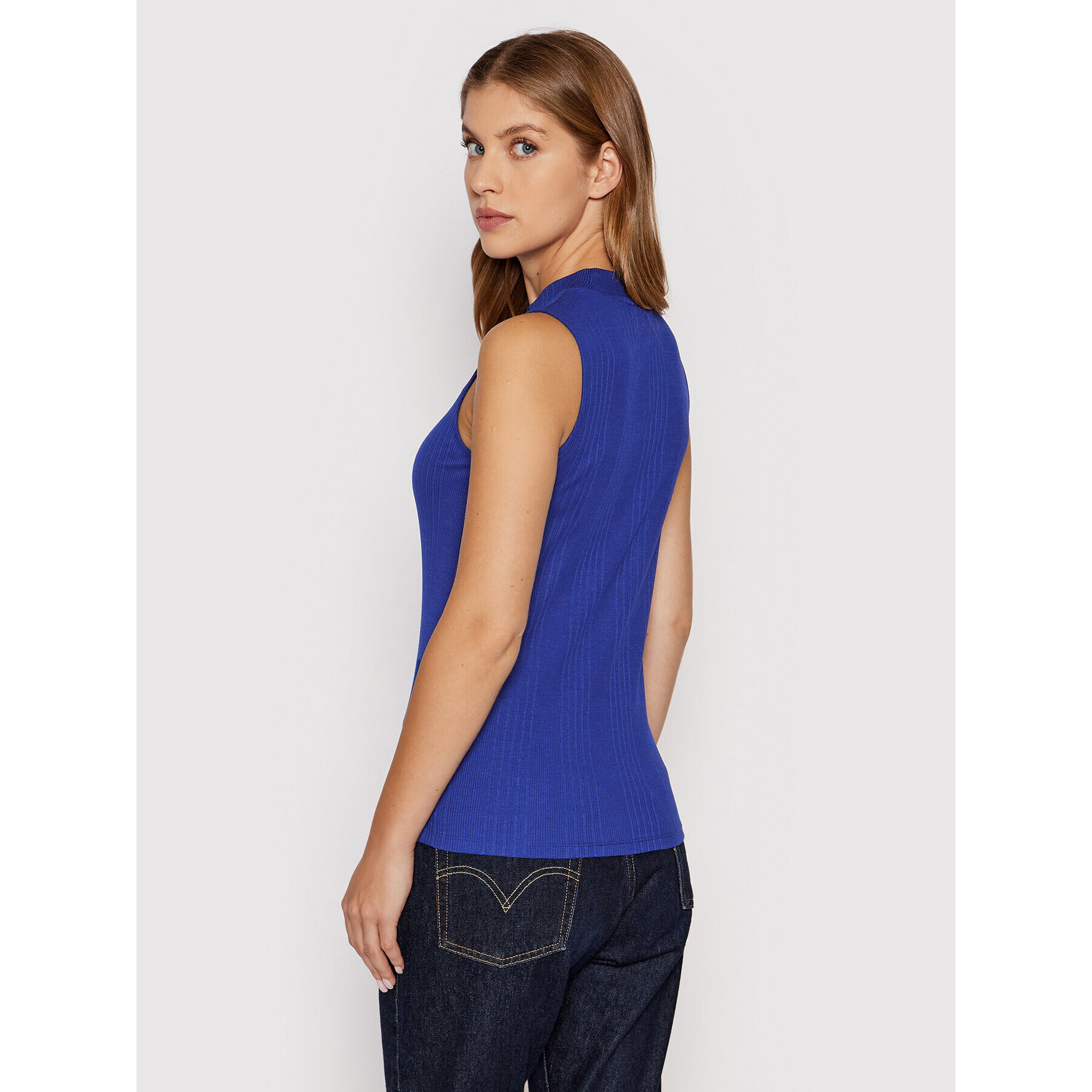 Calvin Klein Top Rib Mock K20K203469 Mornarsko modra Skinny Fit - Pepit.si