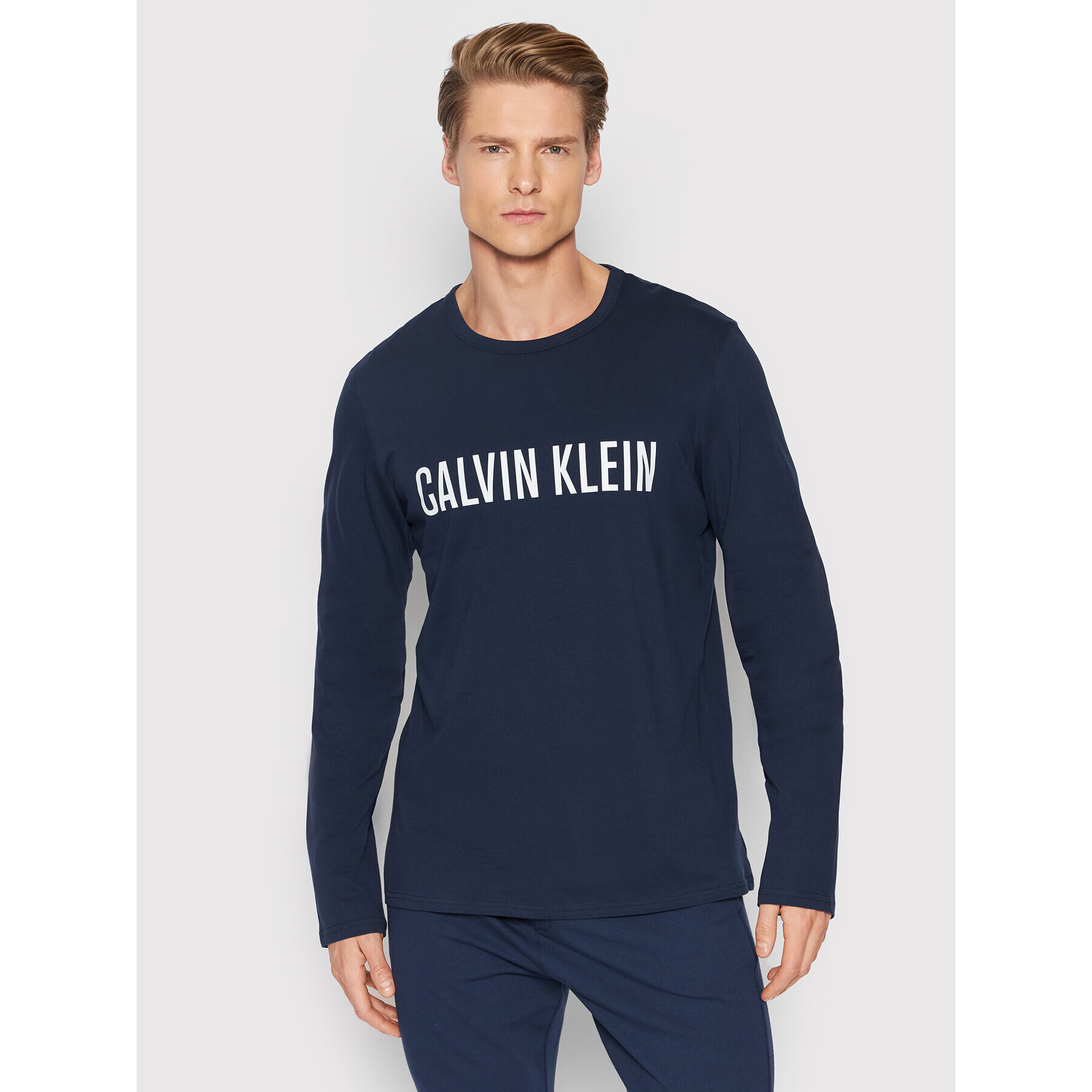 Calvin Klein Underwear Zgornji del pižame Crew 000NM1958E Mornarsko modra Regular Fit - Pepit.si