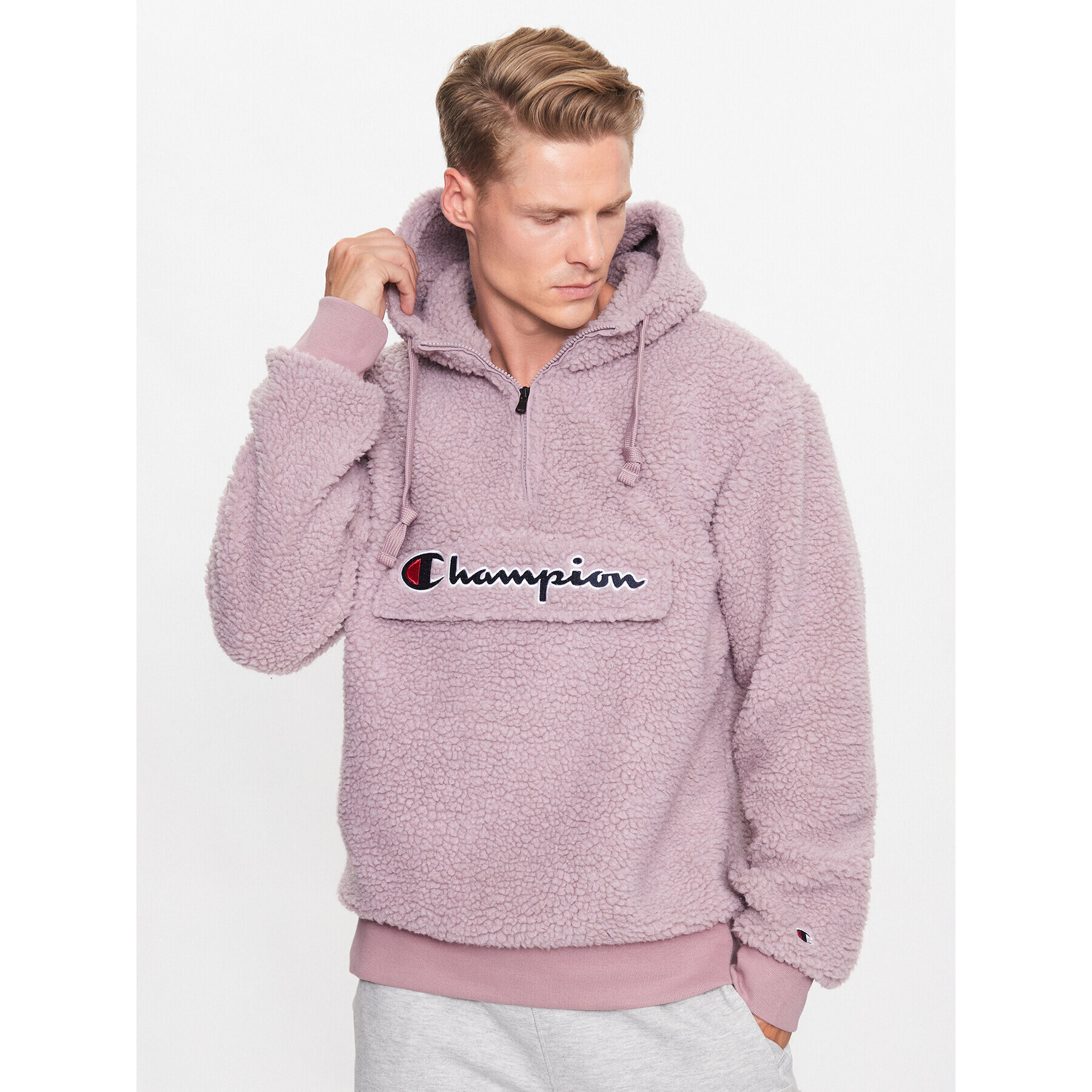 Champion Flis Hooded Half Zip 218092 PS162 Roza - Pepit.si