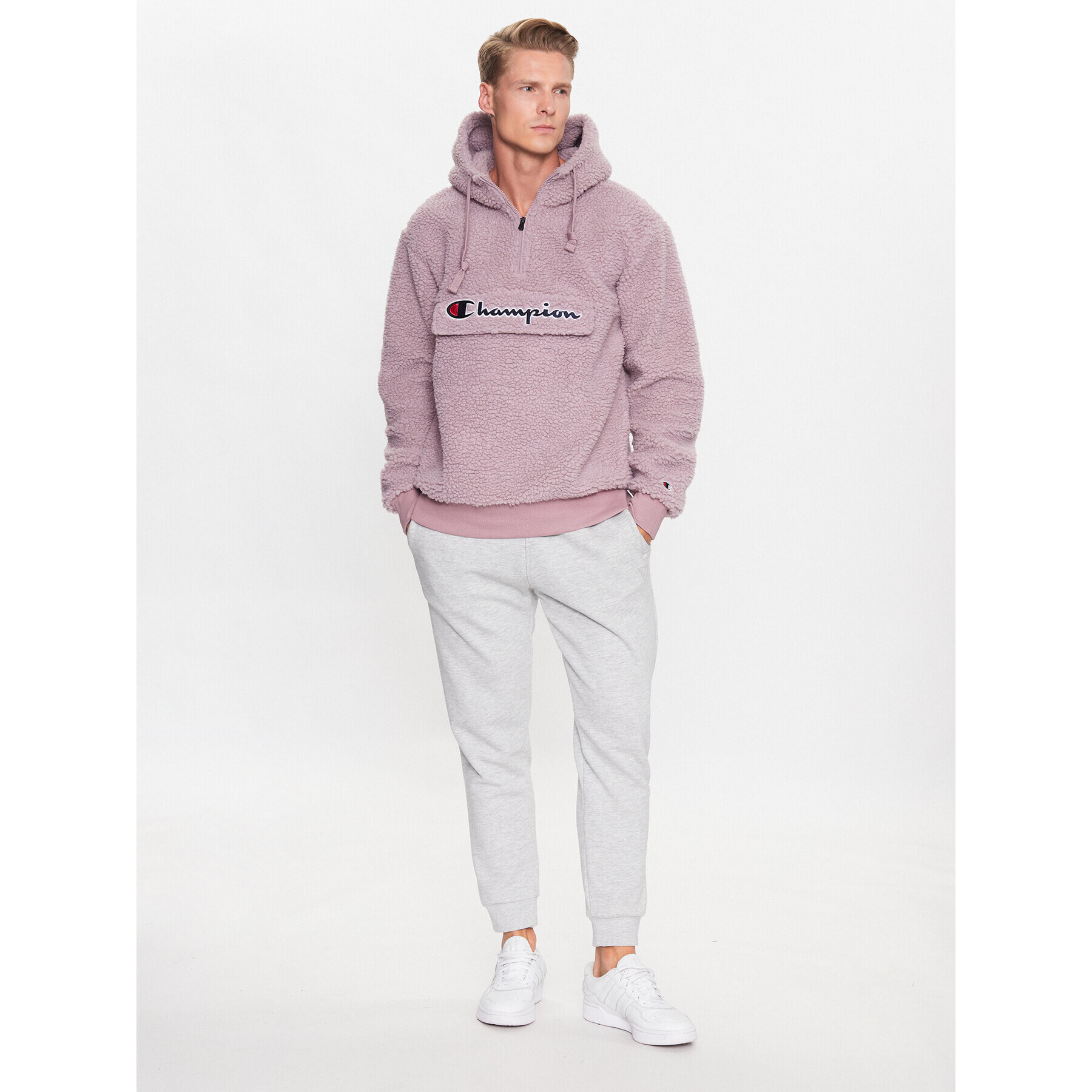 Champion Flis Hooded Half Zip 218092 PS162 Roza - Pepit.si