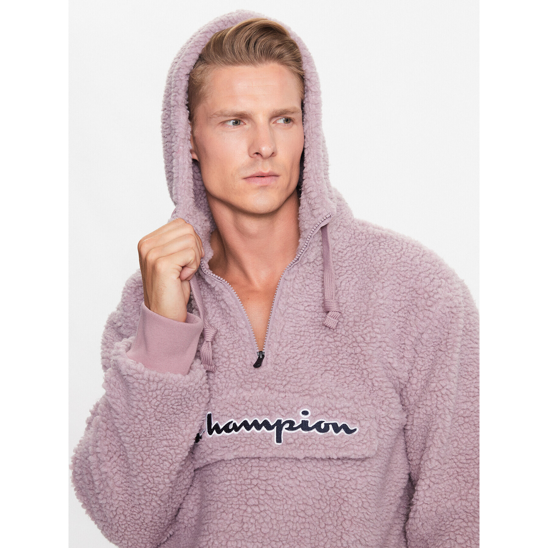 Champion Flis Hooded Half Zip 218092 PS162 Roza - Pepit.si