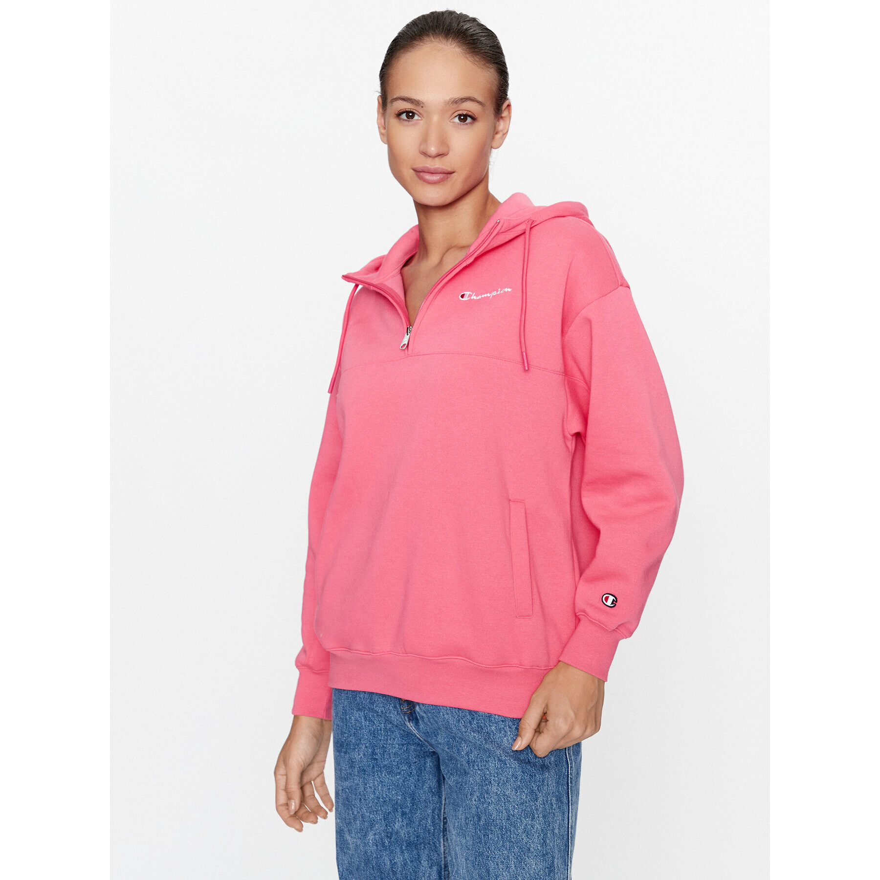 Champion Jopa Hooded Half Zip Sweatshirt 116581 Roza Oversize - Pepit.si