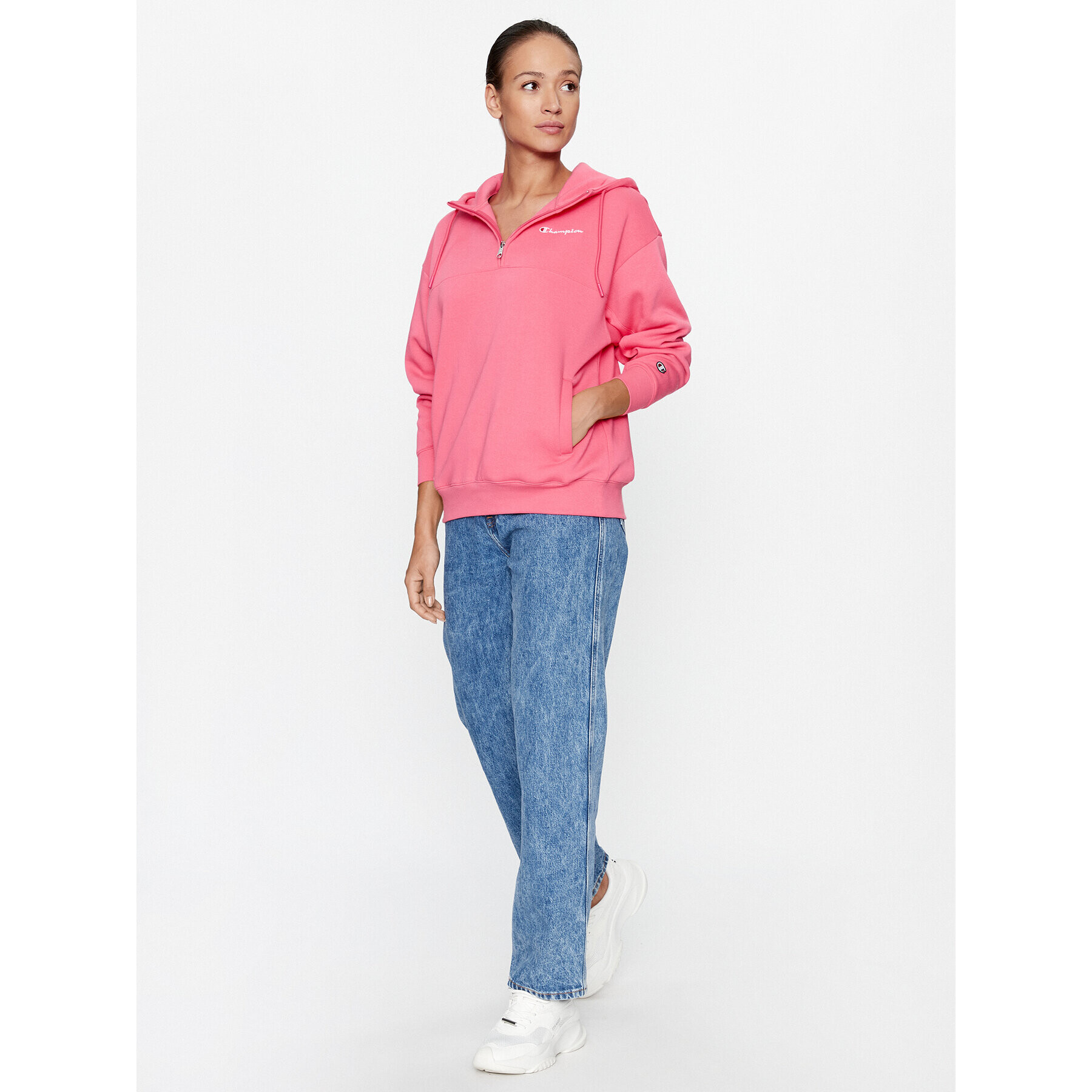 Champion Jopa Hooded Half Zip Sweatshirt 116581 Roza Oversize - Pepit.si