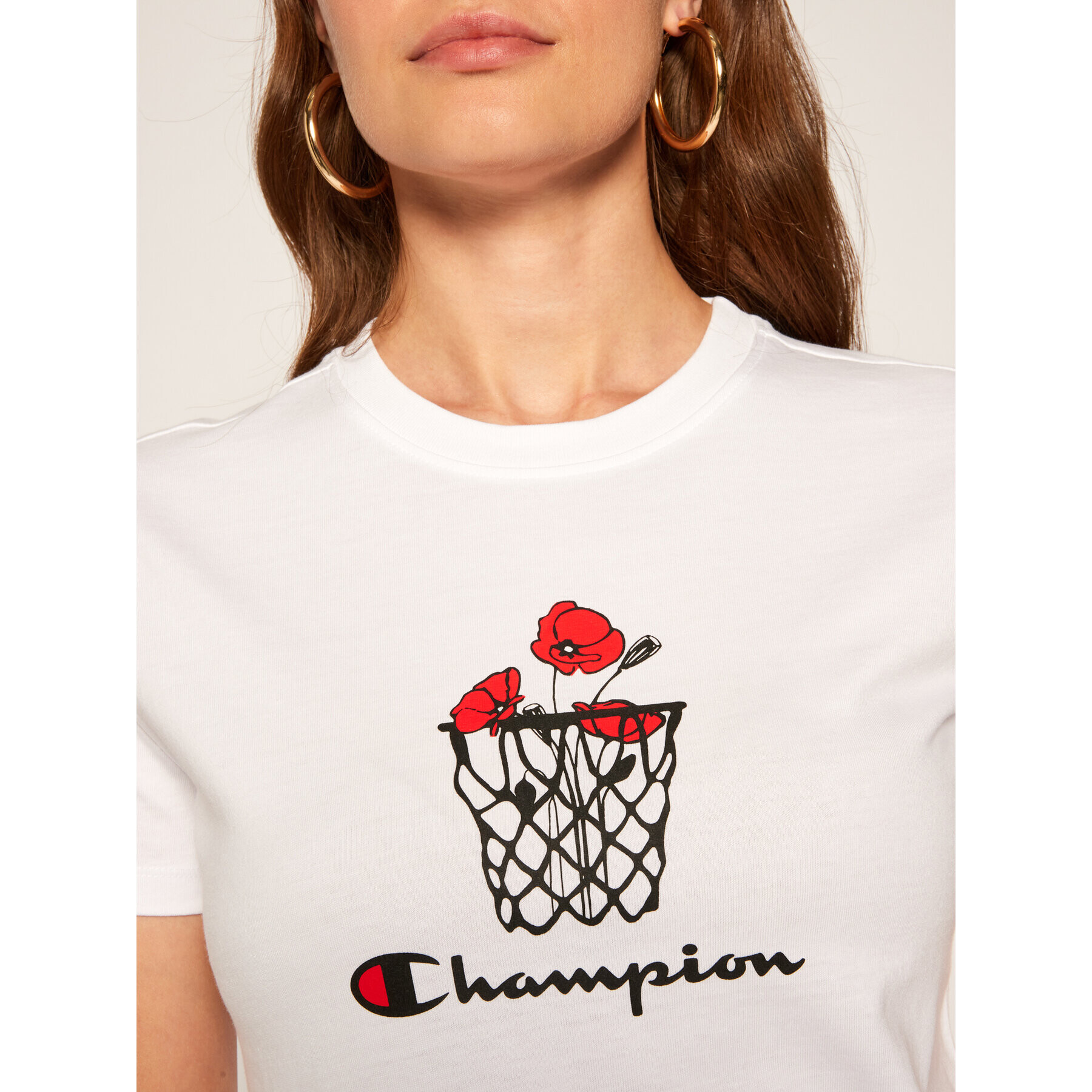 Champion Majica Basketball Logo Digital Print 112965 Bela Custom Fit - Pepit.si