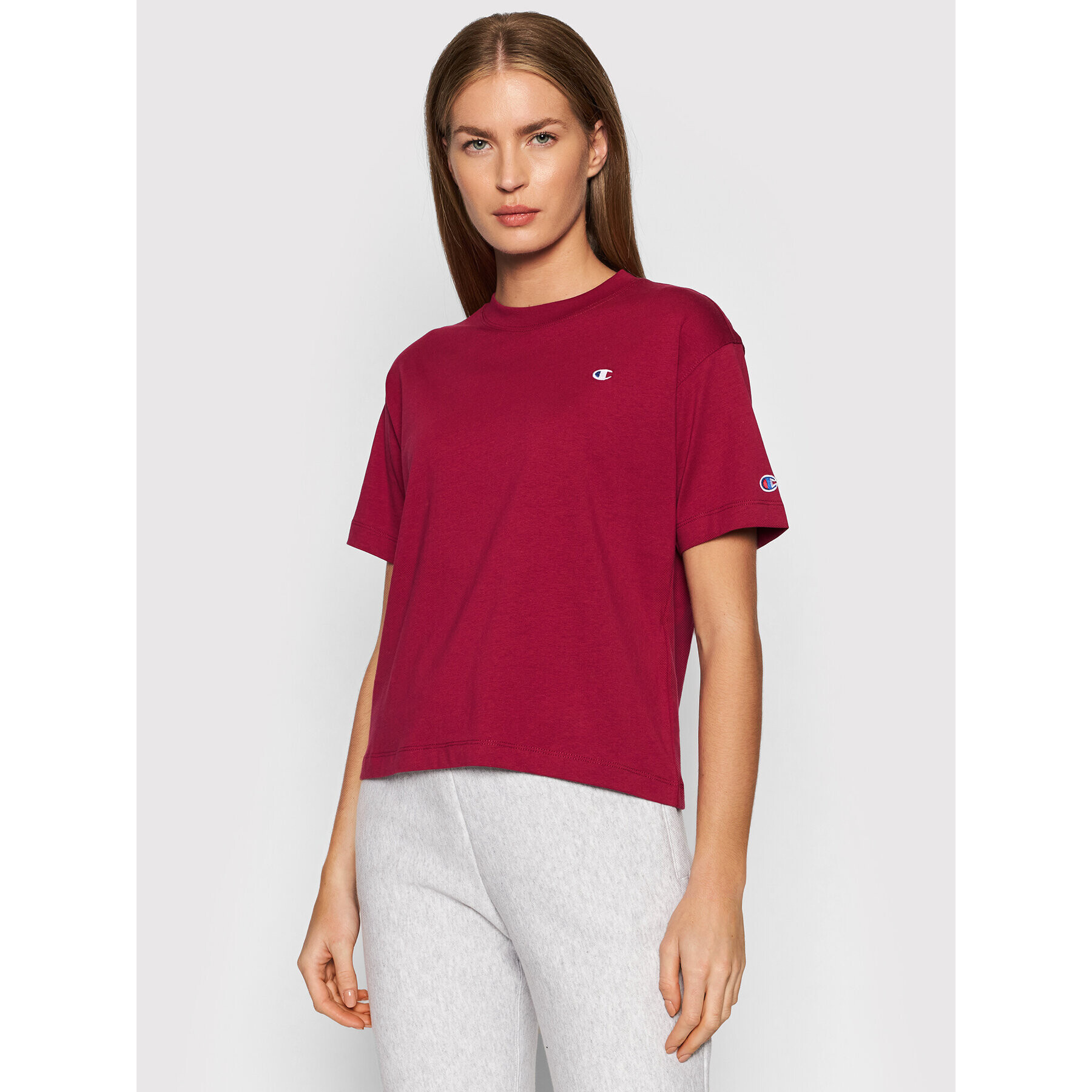 Champion Majica C Logo Cropped 114129 Bordo rdeča Custom Fit - Pepit.si