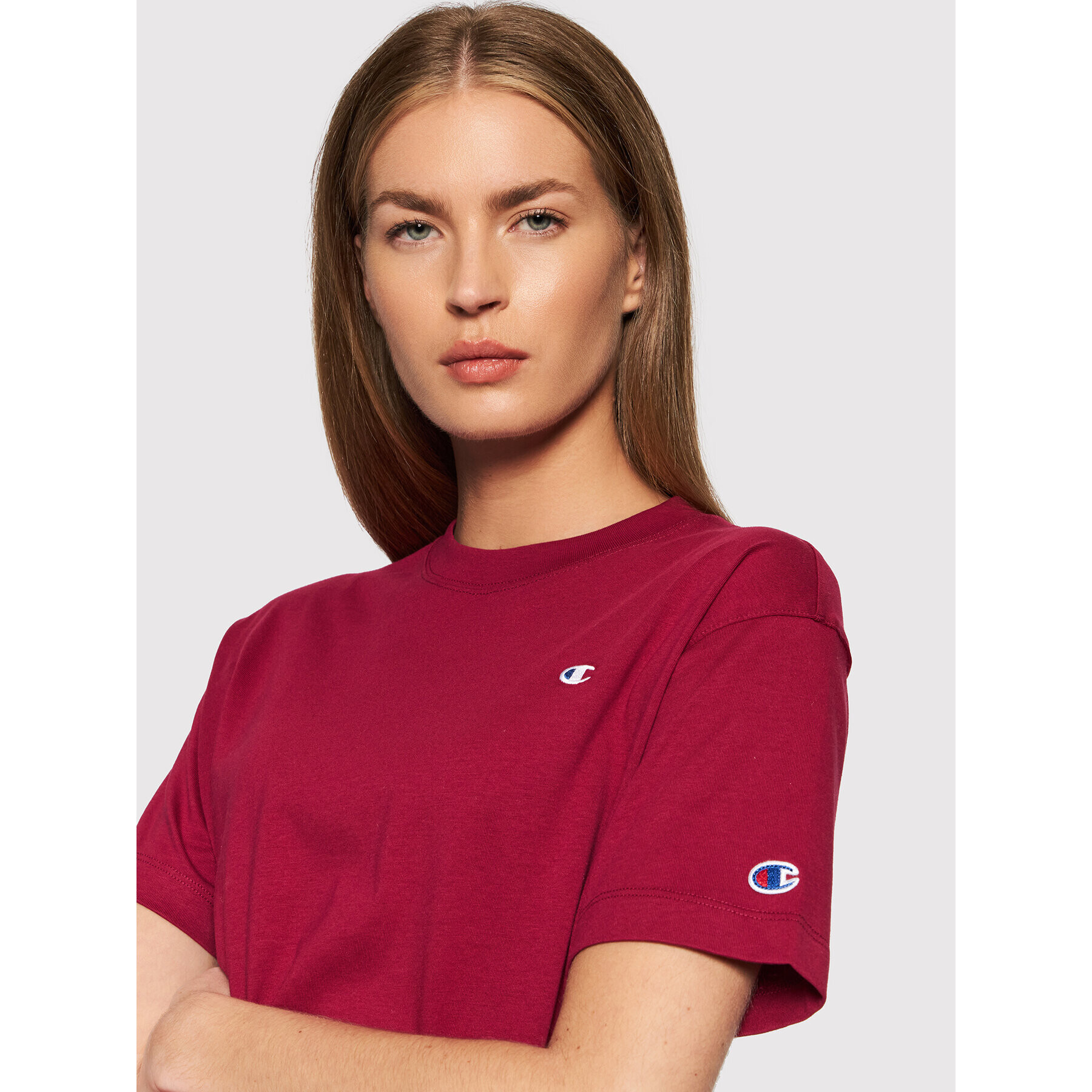 Champion Majica C Logo Cropped 114129 Bordo rdeča Custom Fit - Pepit.si