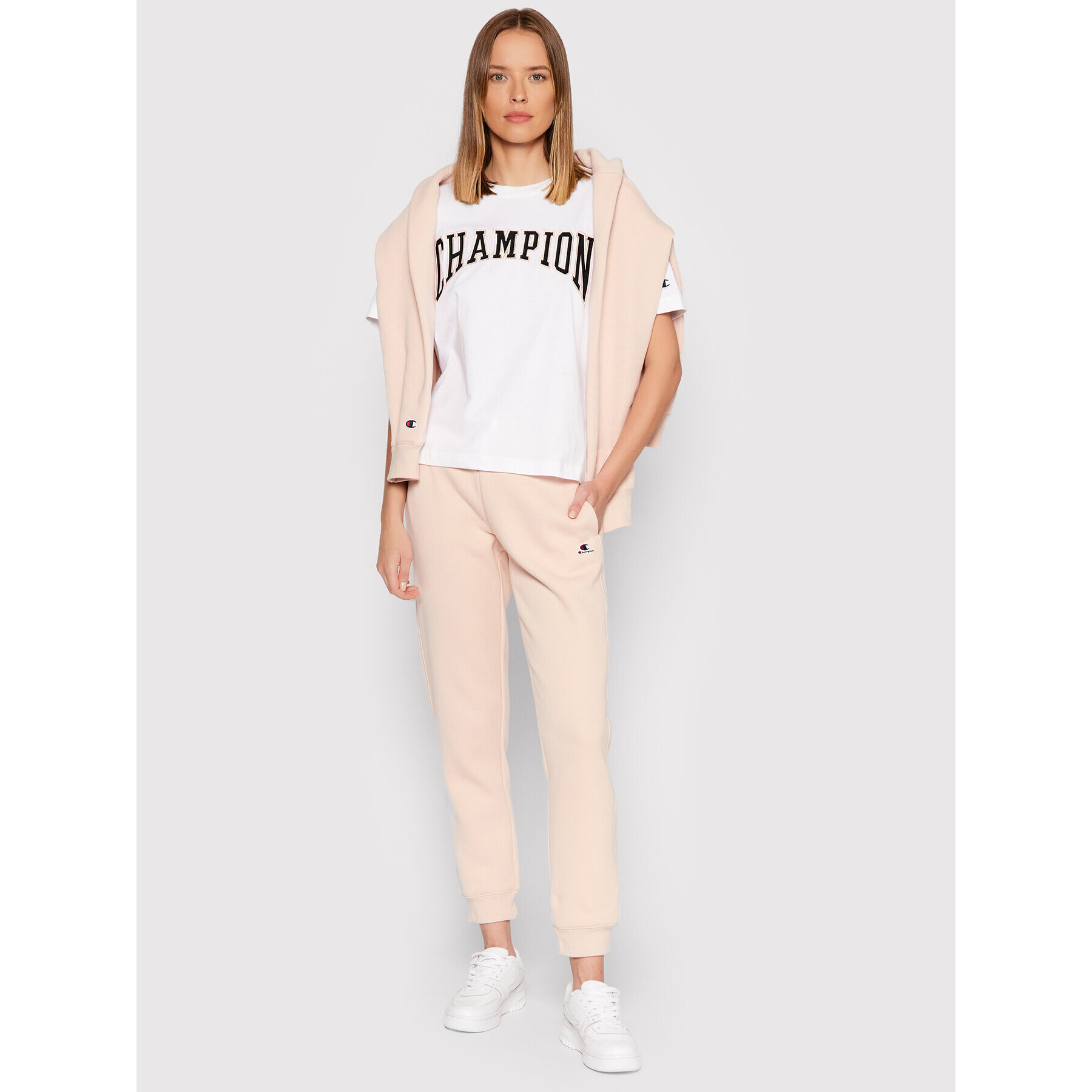 Champion Majica Collegiate Logo 114526 Bela Oversize - Pepit.si