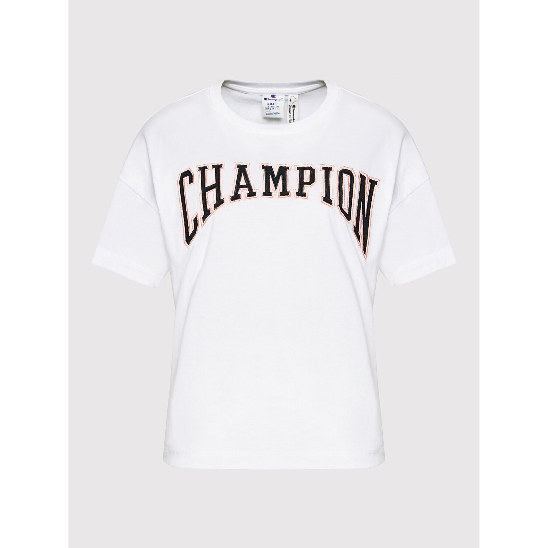 Champion Majica Collegiate Logo 114526 Bela Oversize - Pepit.si