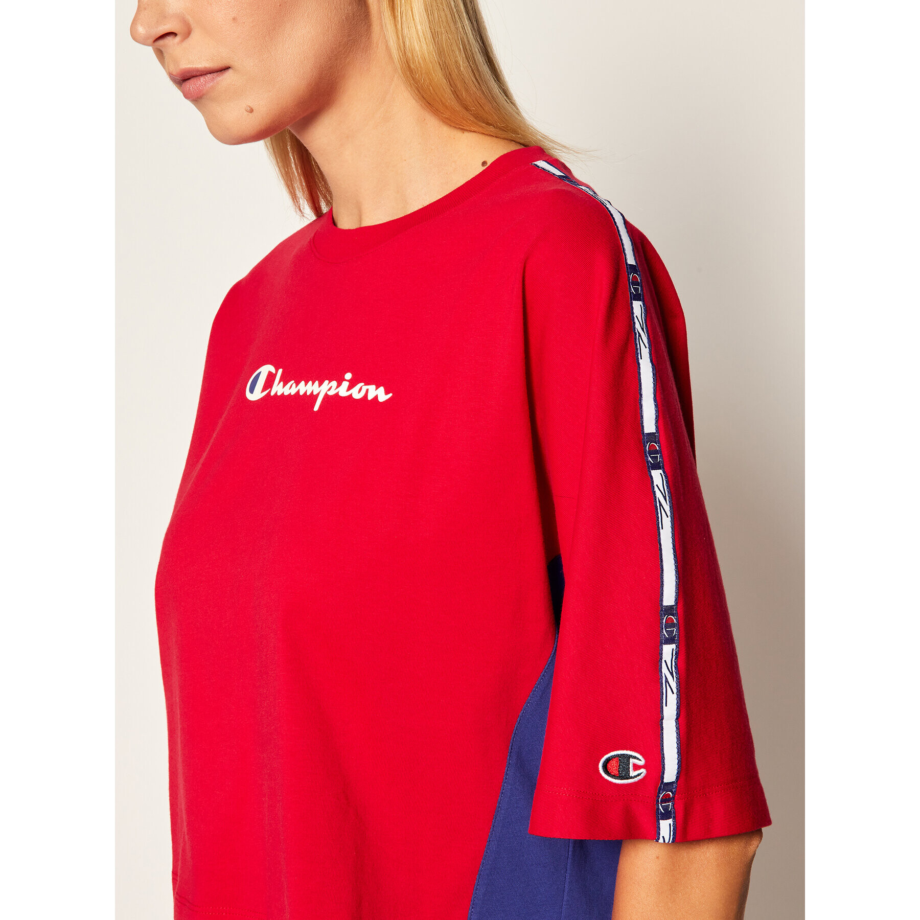 Champion Majica Logo 113345 Rdeča Oversize - Pepit.si