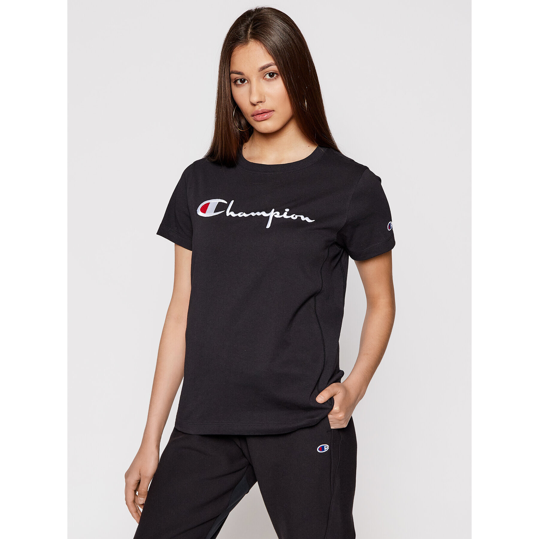 Champion Majica Script Logo 110992 Črna Heritage Fit - Pepit.si