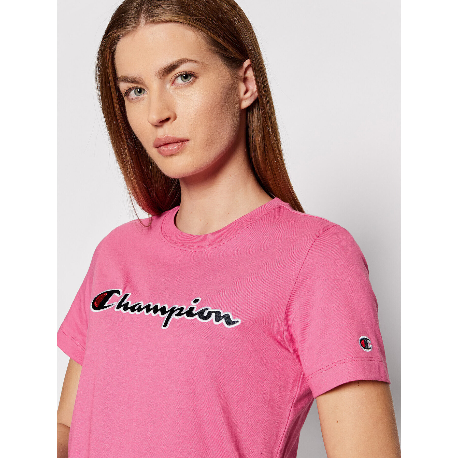 Champion Majica Script Logo 114472 PS158 Roza Regular Fit - Pepit.si