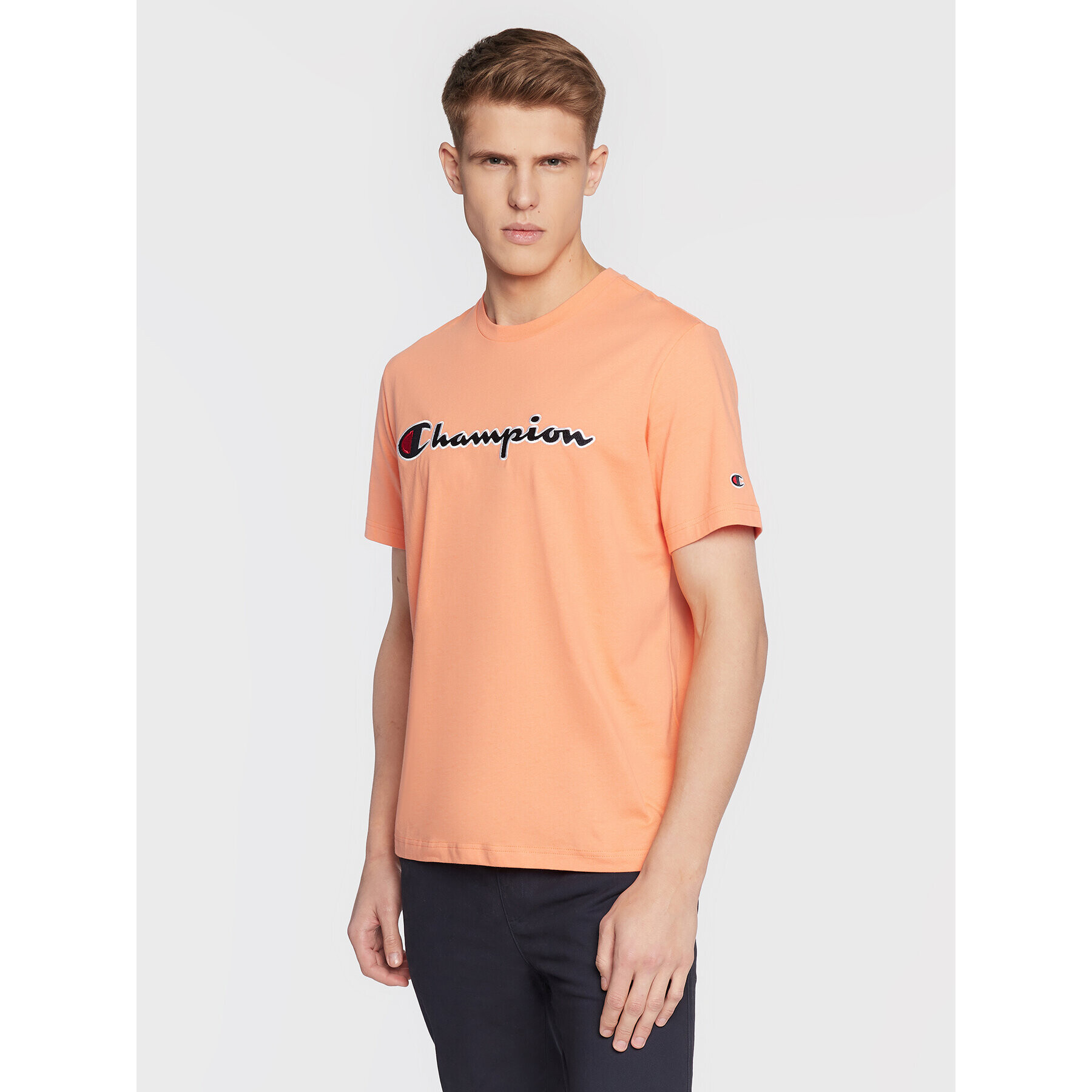 Champion Majica Script Logo Embroidery 218007 Oranžna Regular Fit - Pepit.si