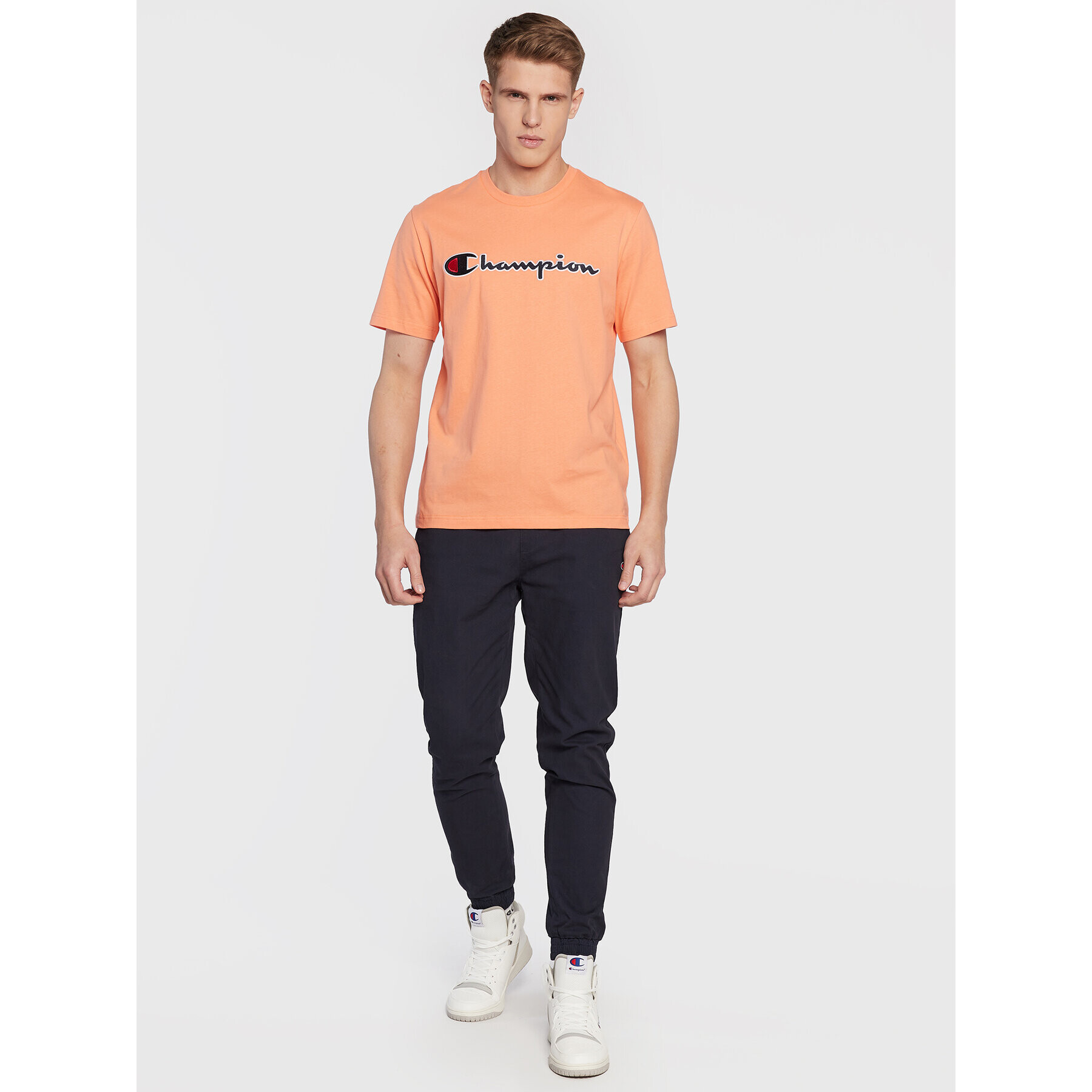 Champion Majica Script Logo Embroidery 218007 Oranžna Regular Fit - Pepit.si