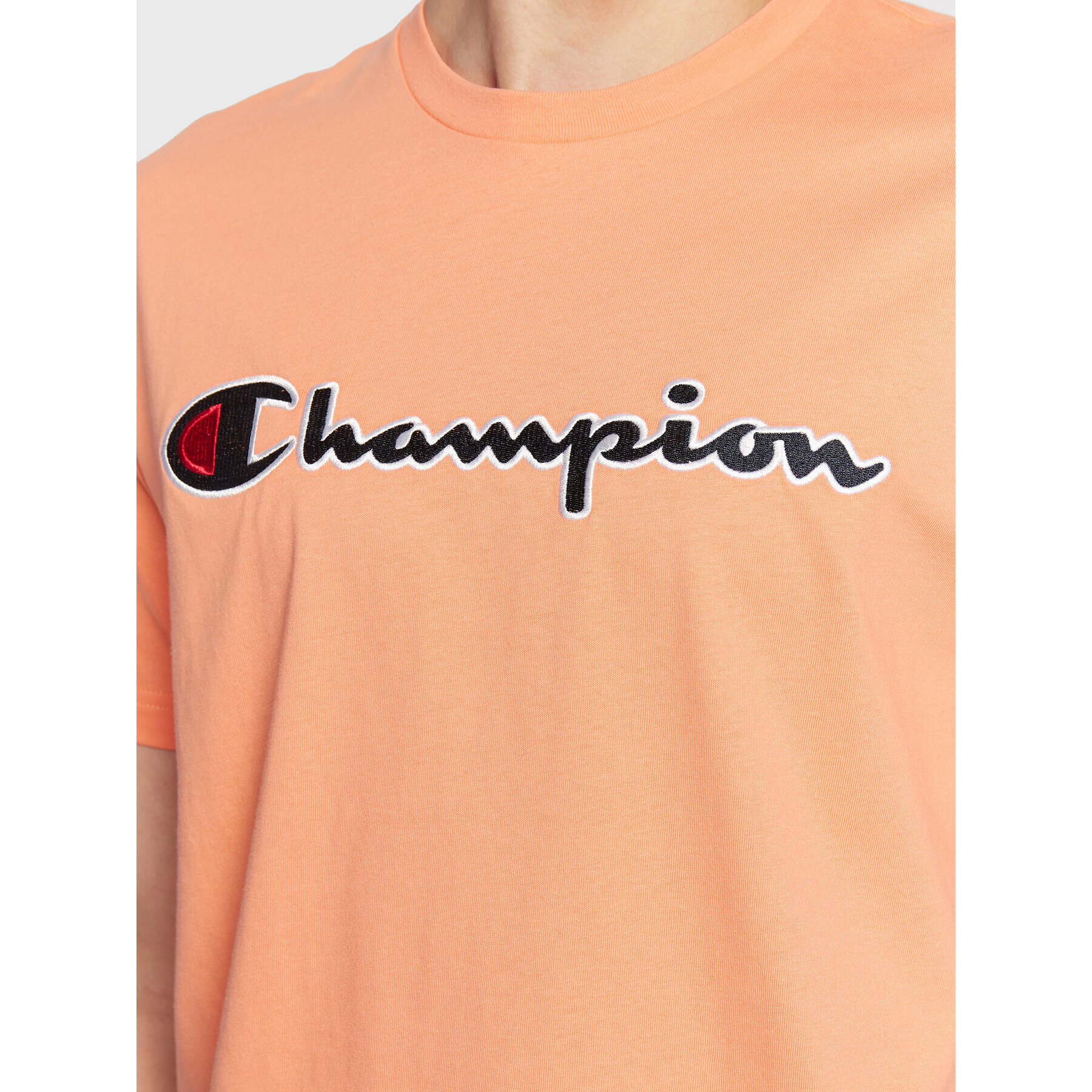 Champion Majica Script Logo Embroidery 218007 Oranžna Regular Fit - Pepit.si