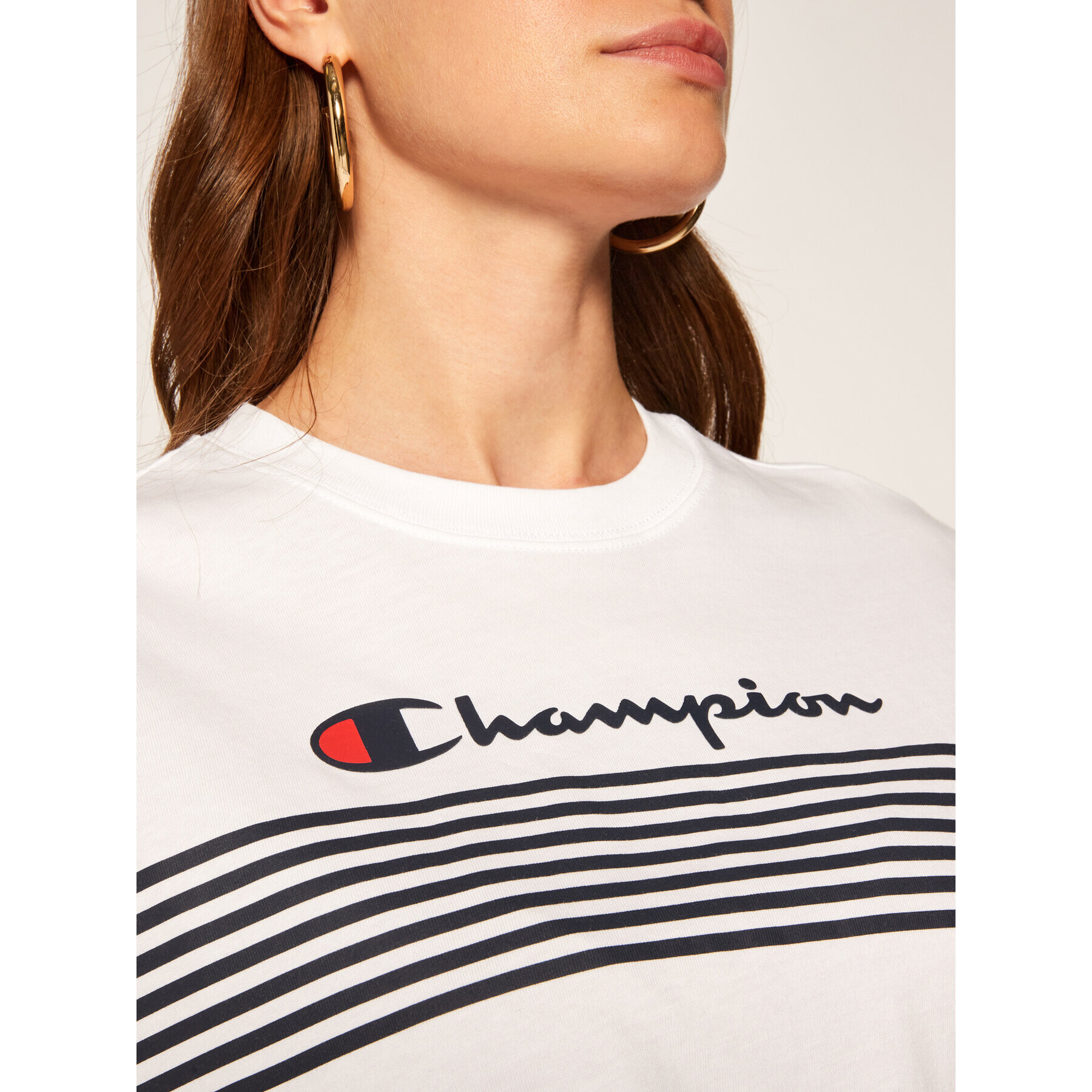 Champion Majica Script Logo Stripe 113098 Bela Custom Fit - Pepit.si